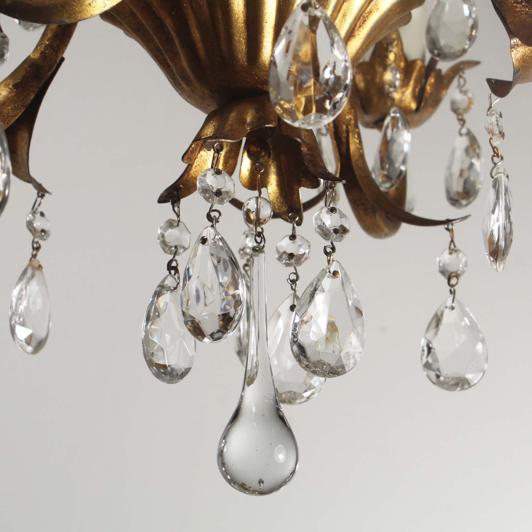 SOLD Vintage Neoclassical Brass Chandelier with Prisms-67531