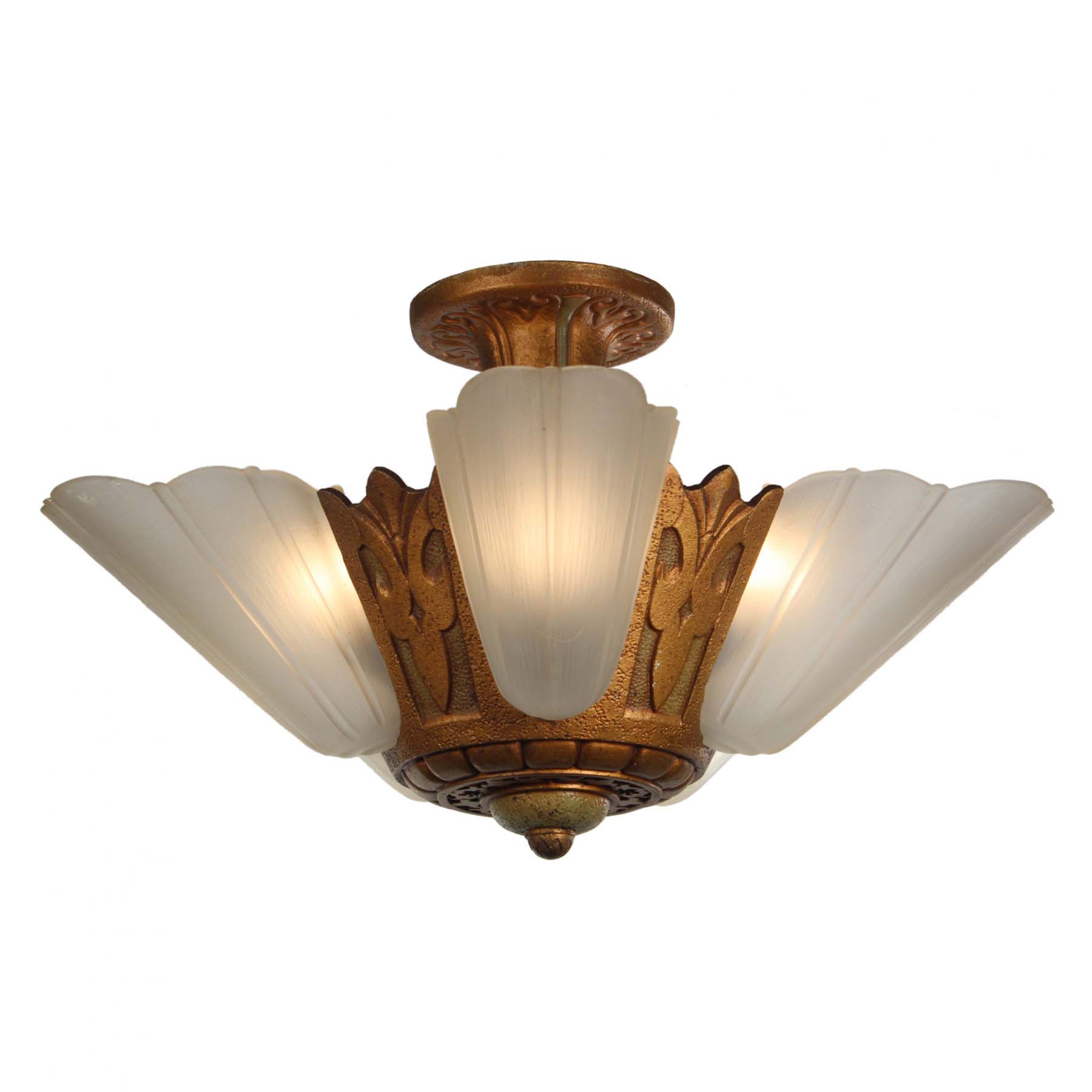 SOLD Antique Art Deco Semi-Flush Slip Shade Chandelier-0