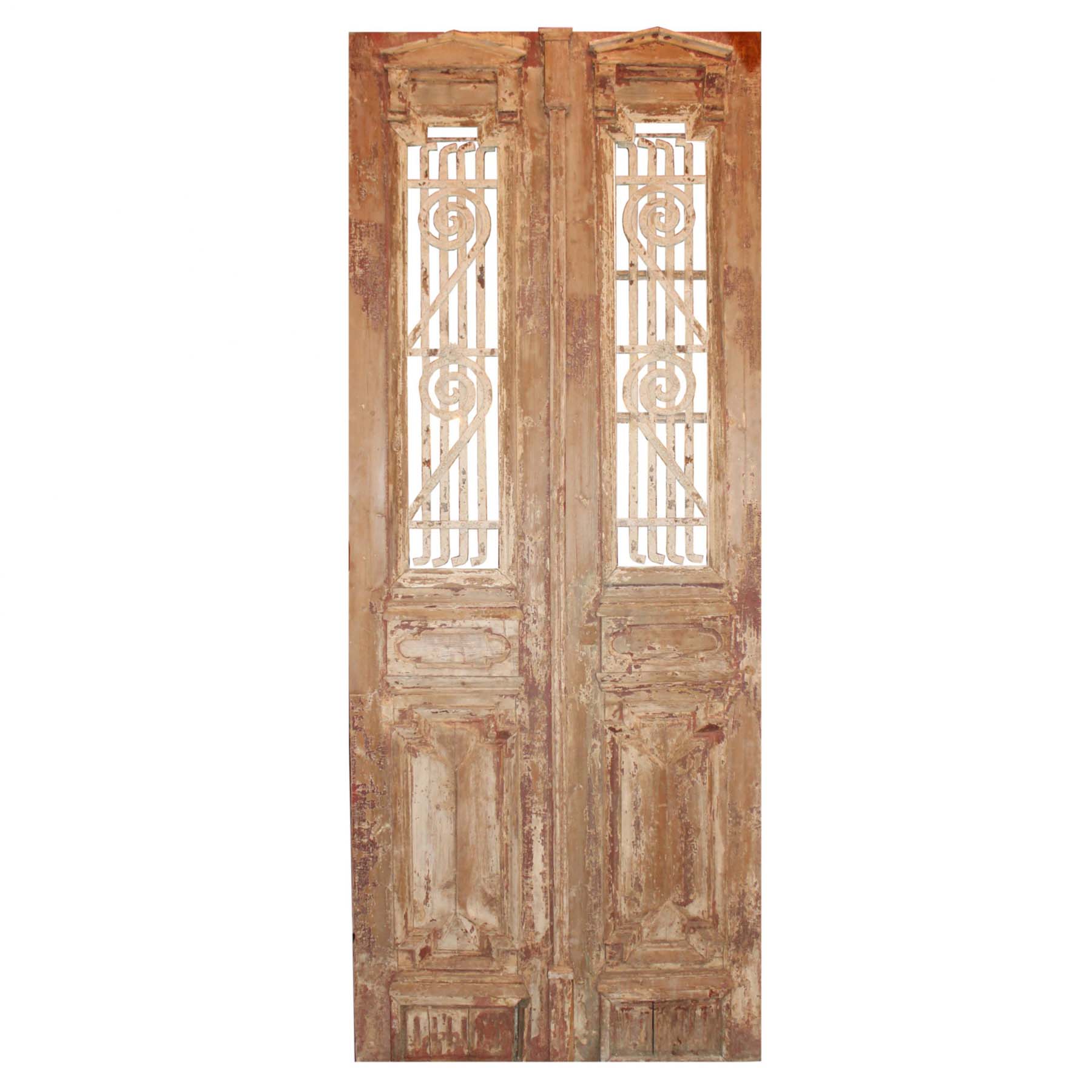 SOLD Salvaged Pair of 42” Antique French Colonial Doors with Iron Inserts-0