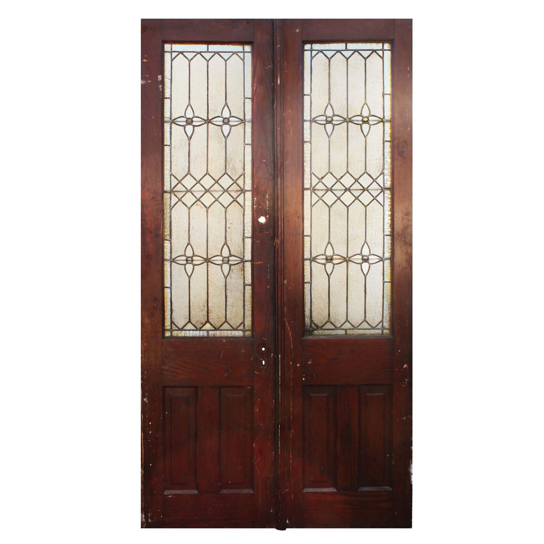 SOLD Reclaimed 48" Door Pair with Leaded Glass-0