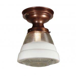 Antique Flush Mount Light with Glass Shade, c.1930-0