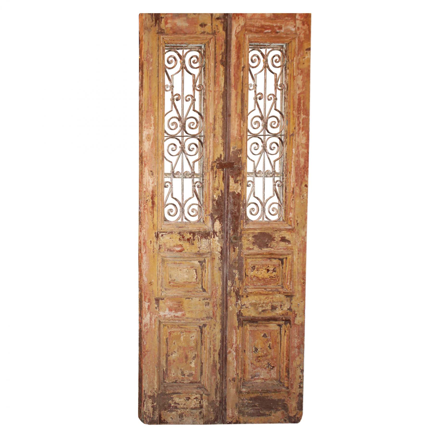 SOLD Salvaged Pair of 44” Antique French Colonial Doors with Iron Inserts-0