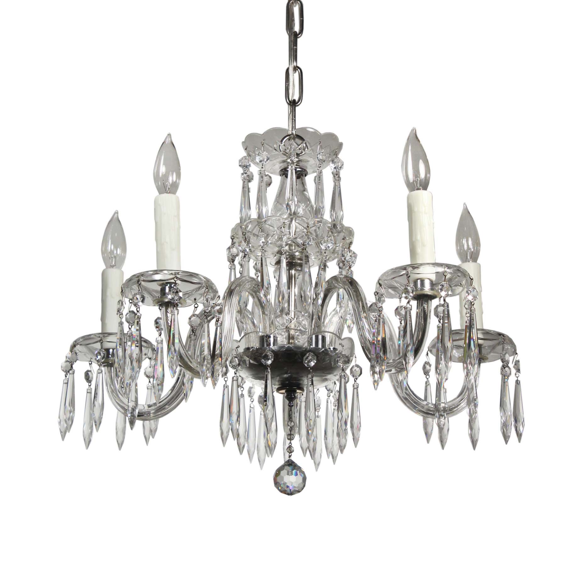 SOLD Five-Light Glass Chandelier with Prisms, Antique Lighting-0