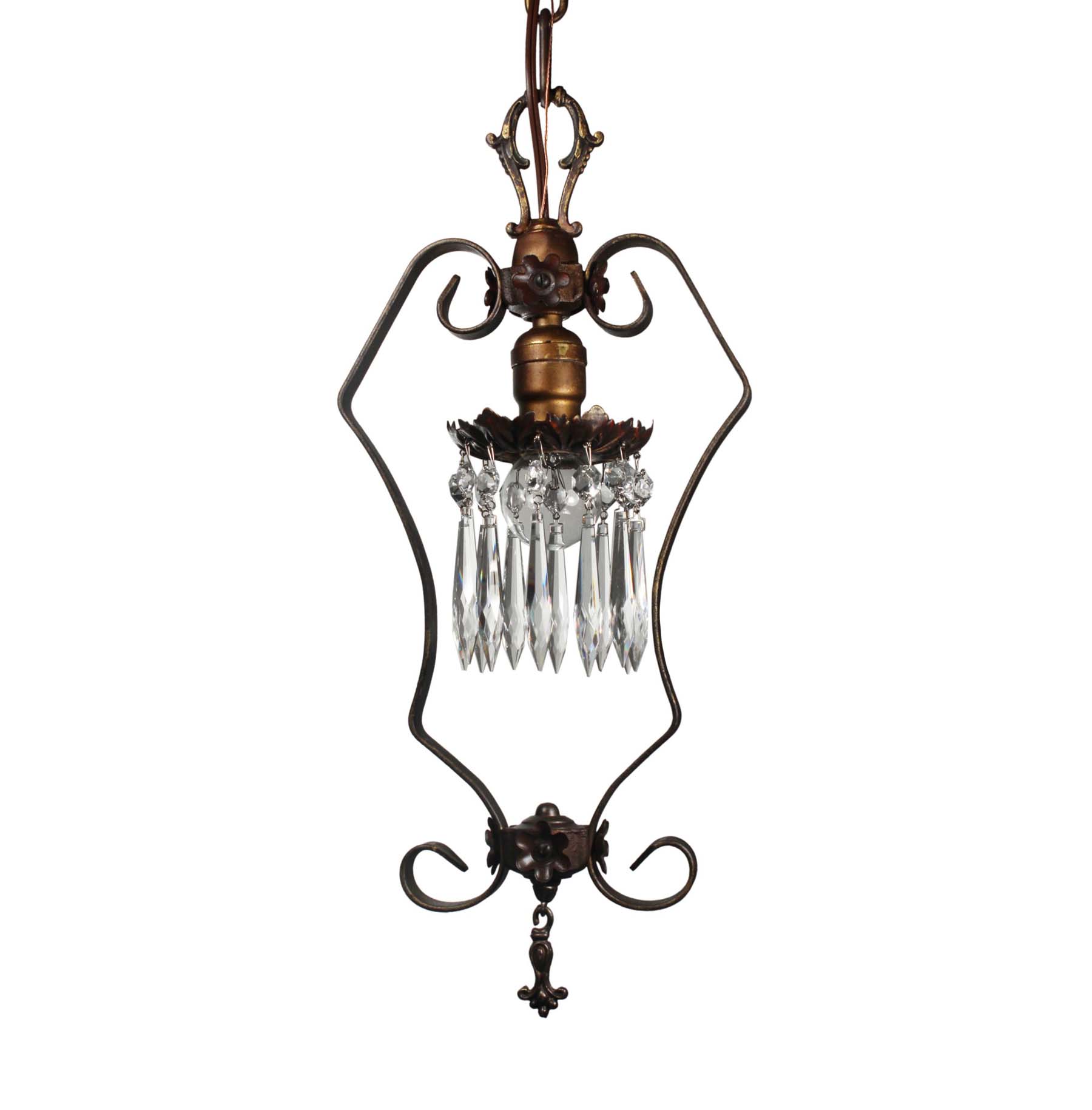 SOLD Antique Pendant Light with Prisms-0