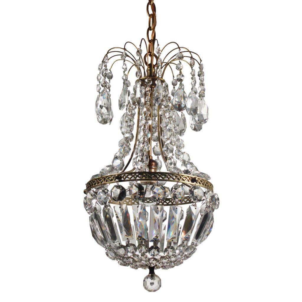SOLD Vintage Beaded Basket Chandelier with Prisms, c. 1940-0