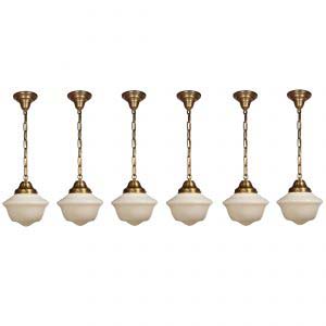 Petite Antique Brass Schoolhouse Pendant Lights-0