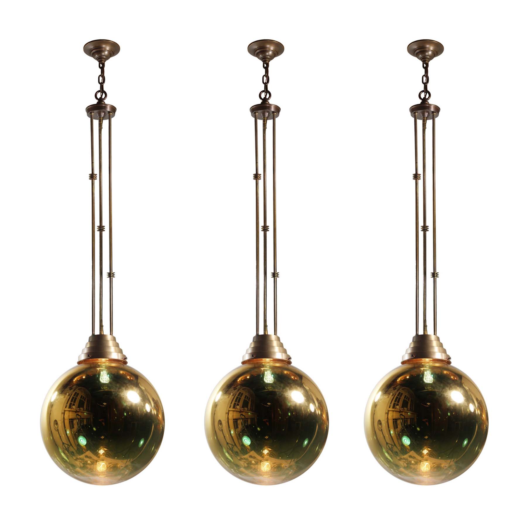 SOLD Vintage Mirrored Glass Ball Pendant Lights-0