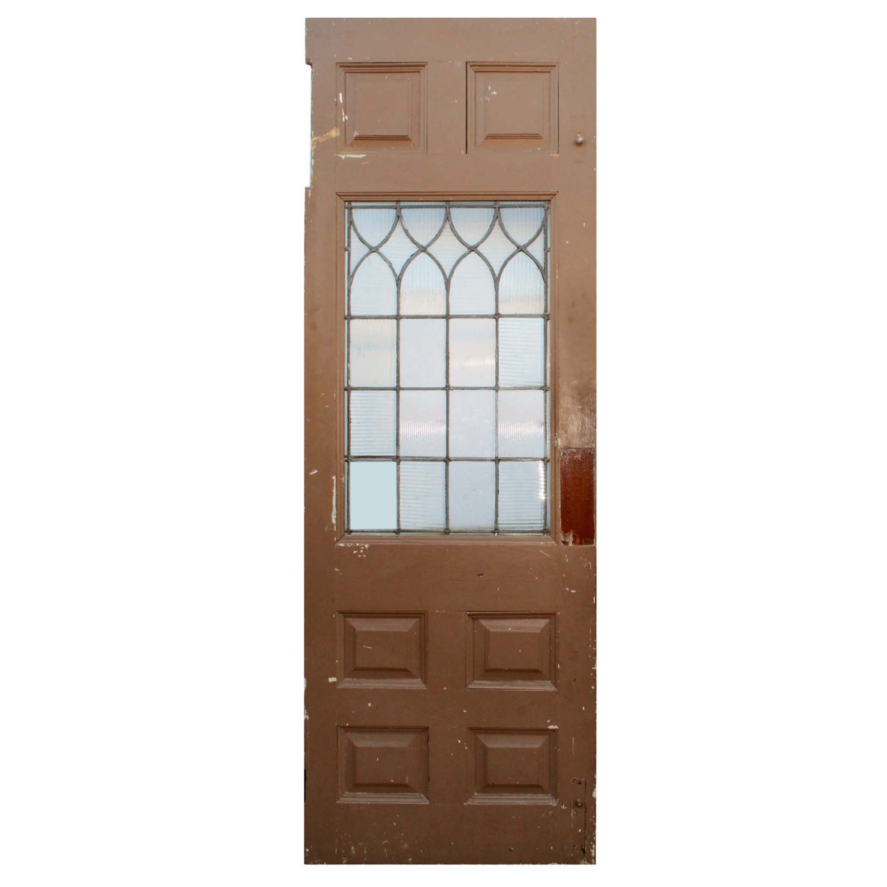 Salvaged 30” Door with Leaded and Ribbed Glass, Oak-67794