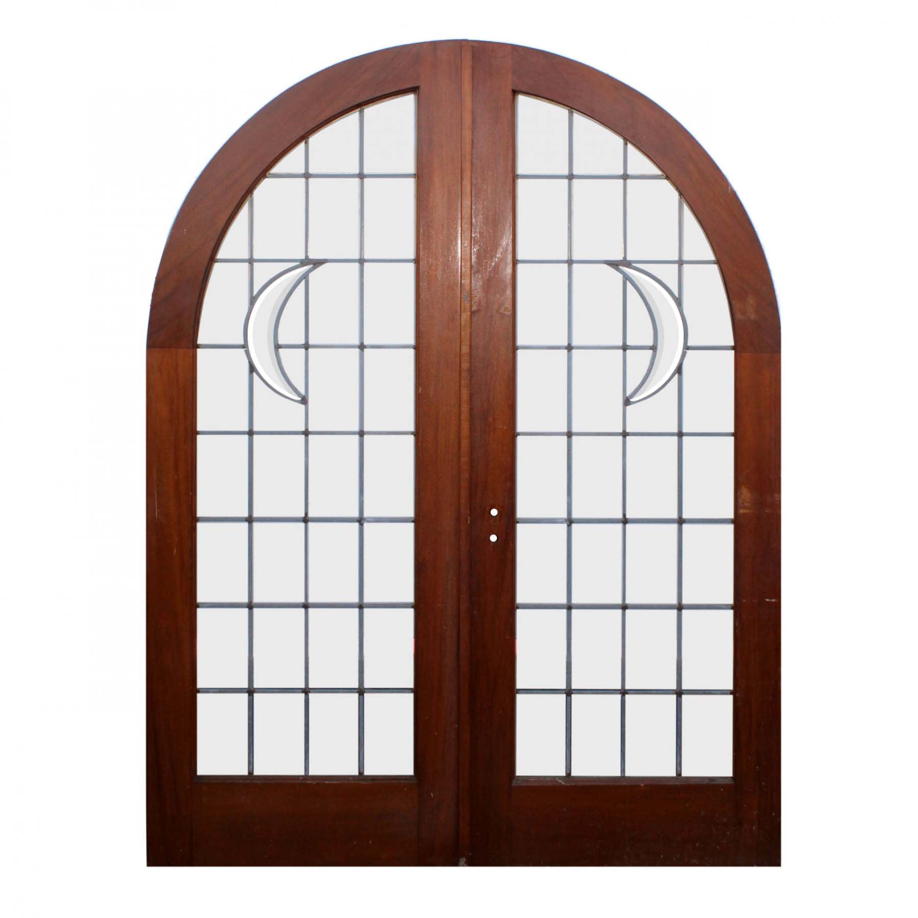 SOLD Reclaimed 60" Arched Door Pair with Leaded Glass-0