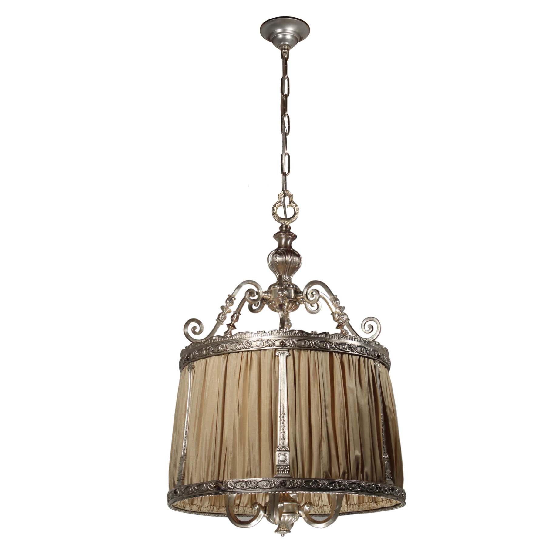 SOLD Antique Neoclassical Pendant Light, Silver Plate-67860