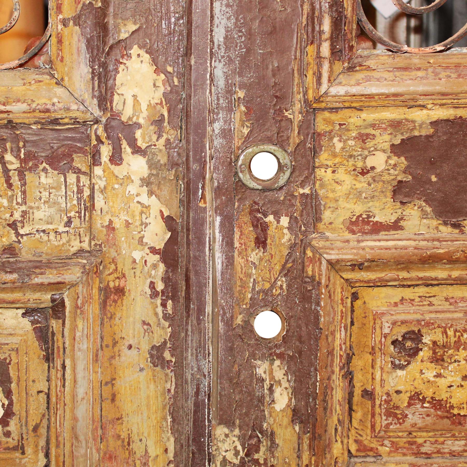 SOLD Salvaged Pair of 44” Antique French Colonial Doors with Iron Inserts-67877