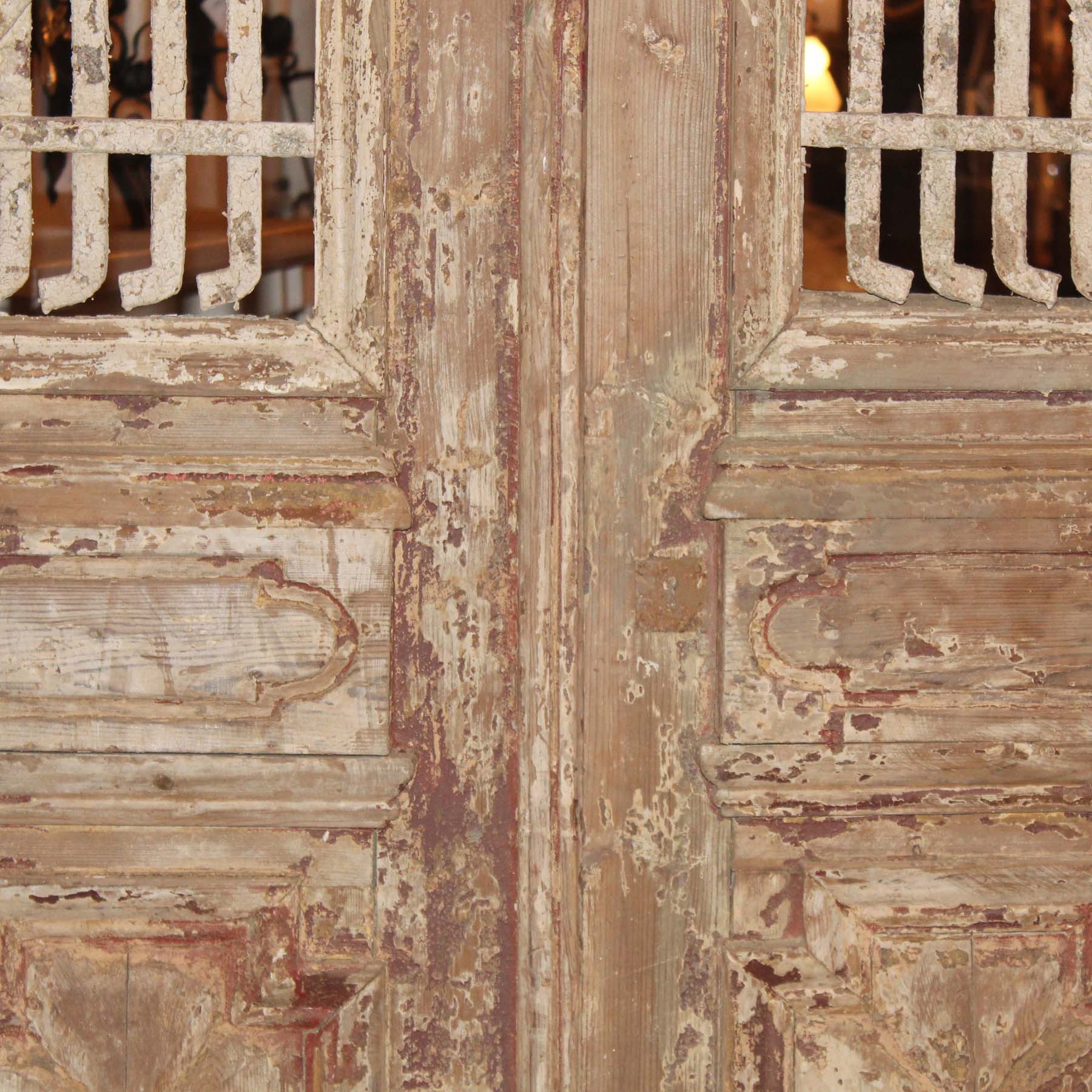 SOLD Salvaged Pair of 42” Antique French Colonial Doors with Iron Inserts-67881