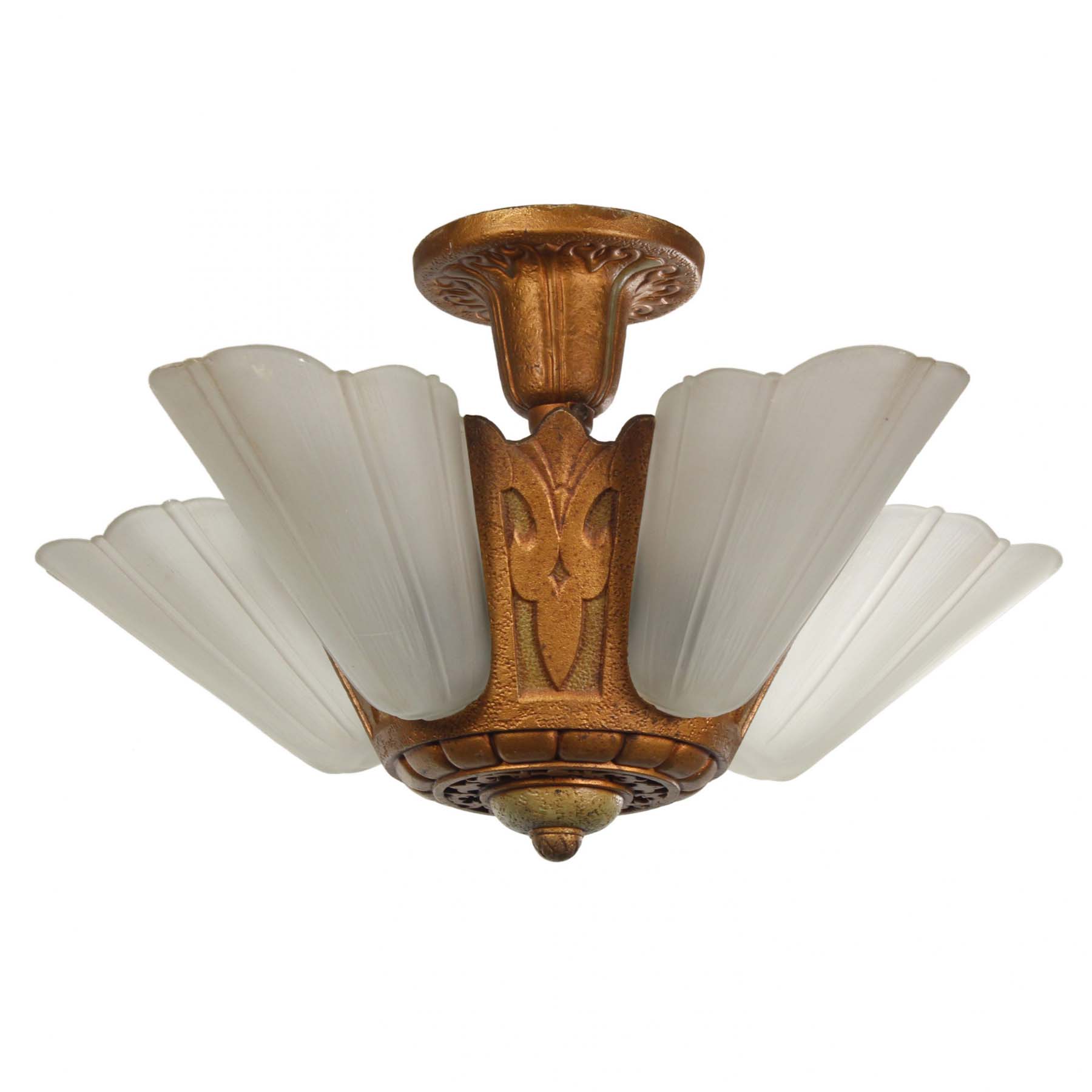 SOLD Antique Art Deco Semi-Flush Slip Shade Chandelier-67621