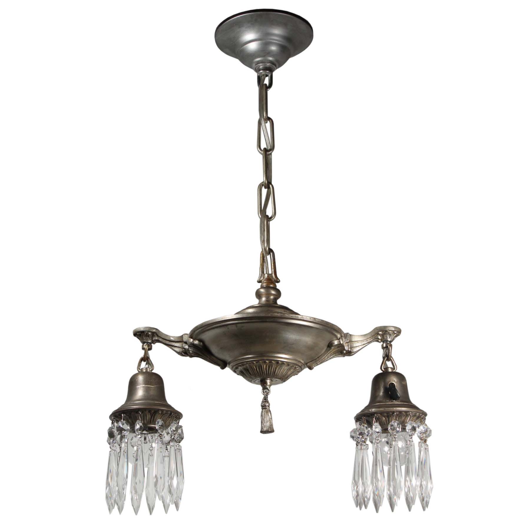 SOLD Neoclassical Silver Plated Chandelier with Prisms, Antique Lighting-67711
