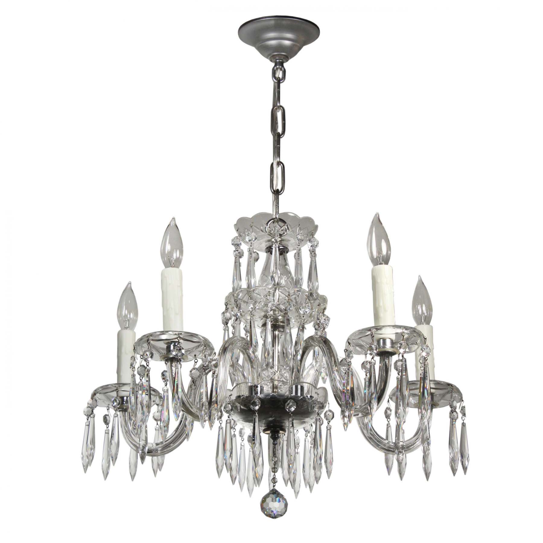 SOLD Five-Light Glass Chandelier with Prisms, Antique Lighting-67742