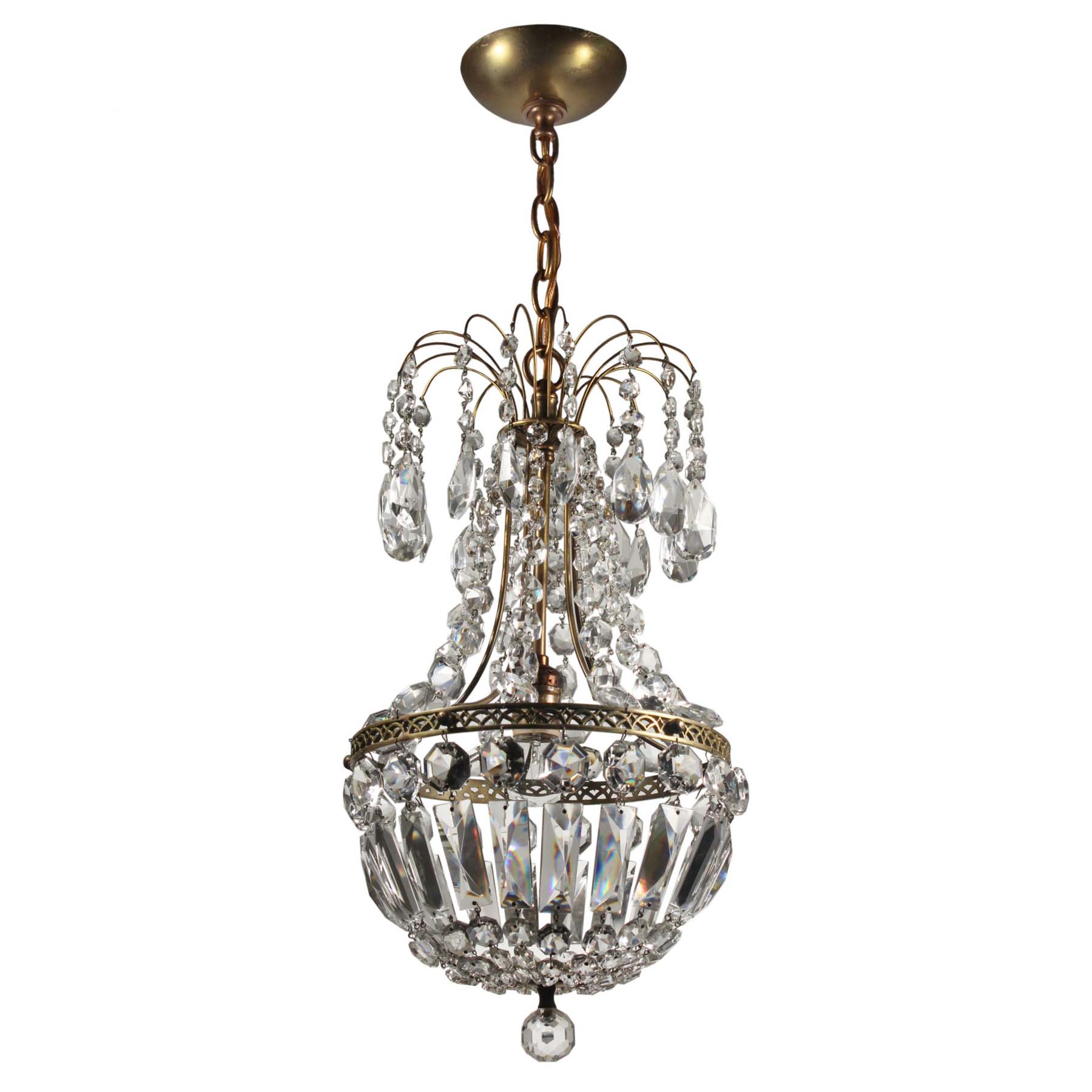 SOLD Vintage Beaded Basket Chandelier with Prisms, c. 1940-67755
