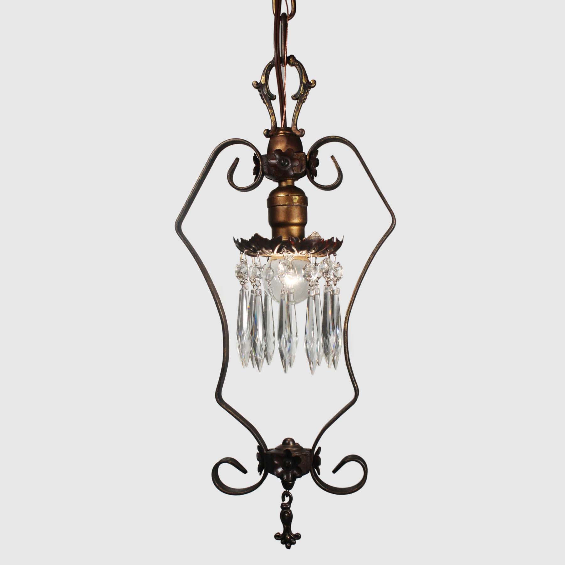 SOLD Antique Pendant Light with Prisms-67850