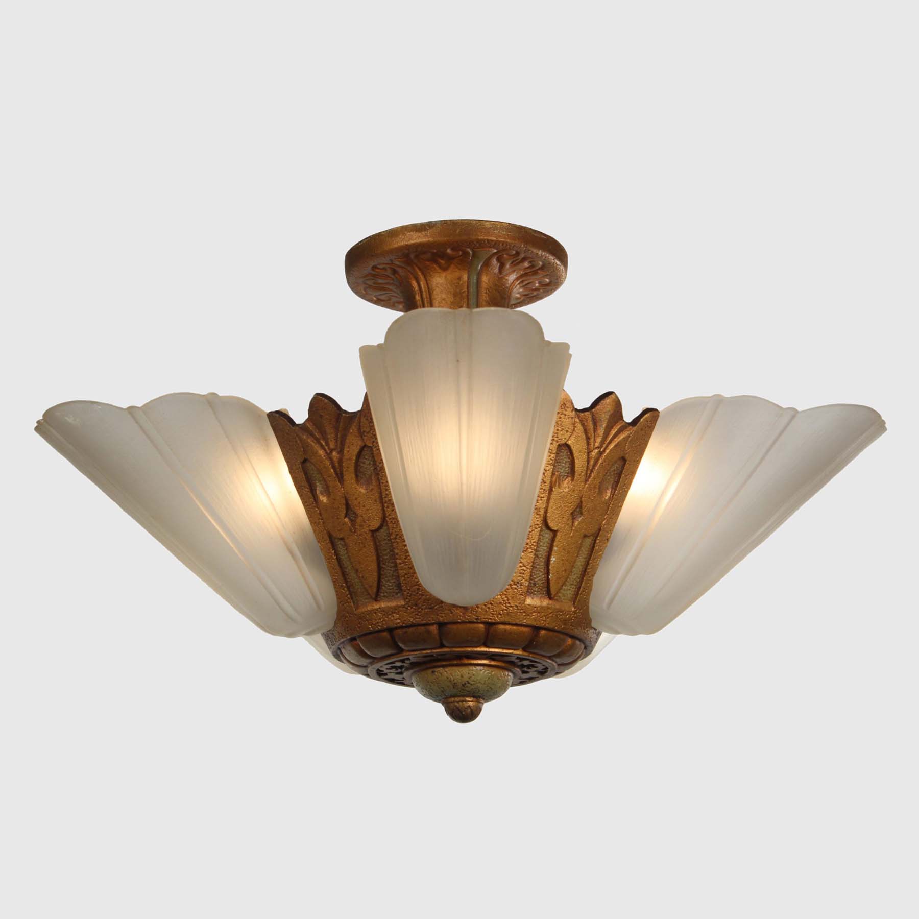 SOLD Antique Art Deco Semi-Flush Slip Shade Chandelier-67620