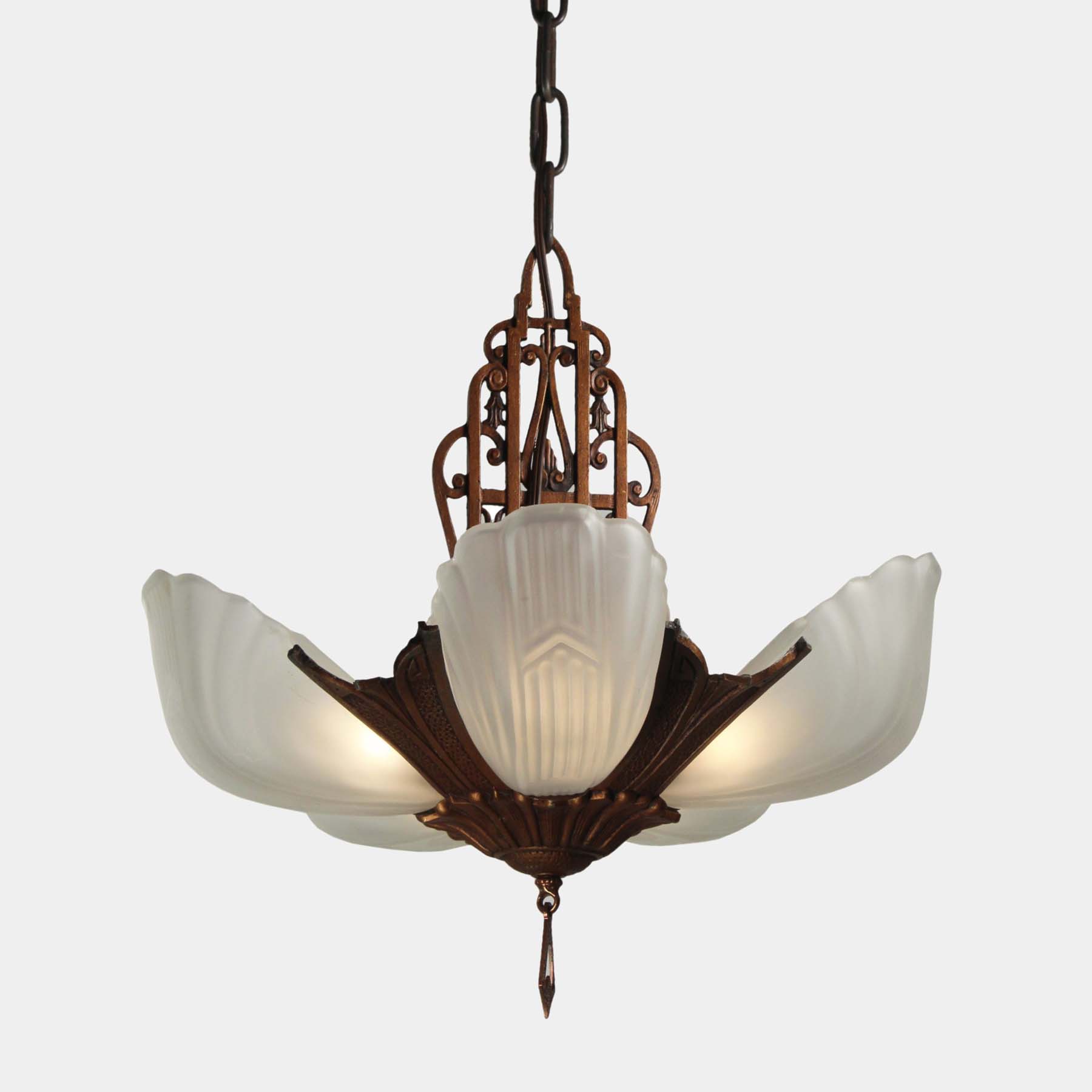 SOLD Art Deco Slip Shade Chandelier by Markel, Antique Lighting-67629