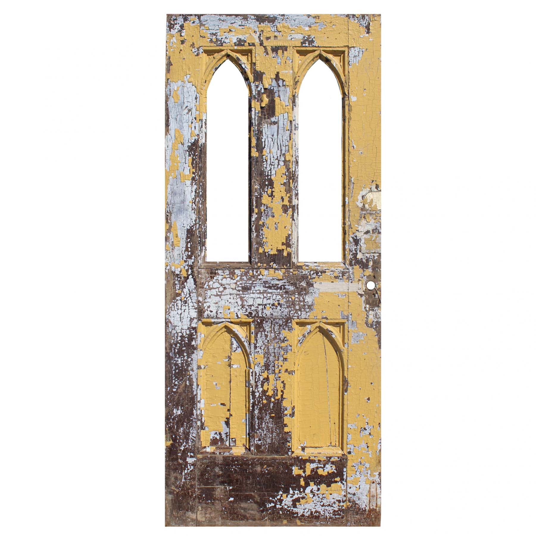 SOLD Salvaged 35” Door with Gothic Arch Windows-67655