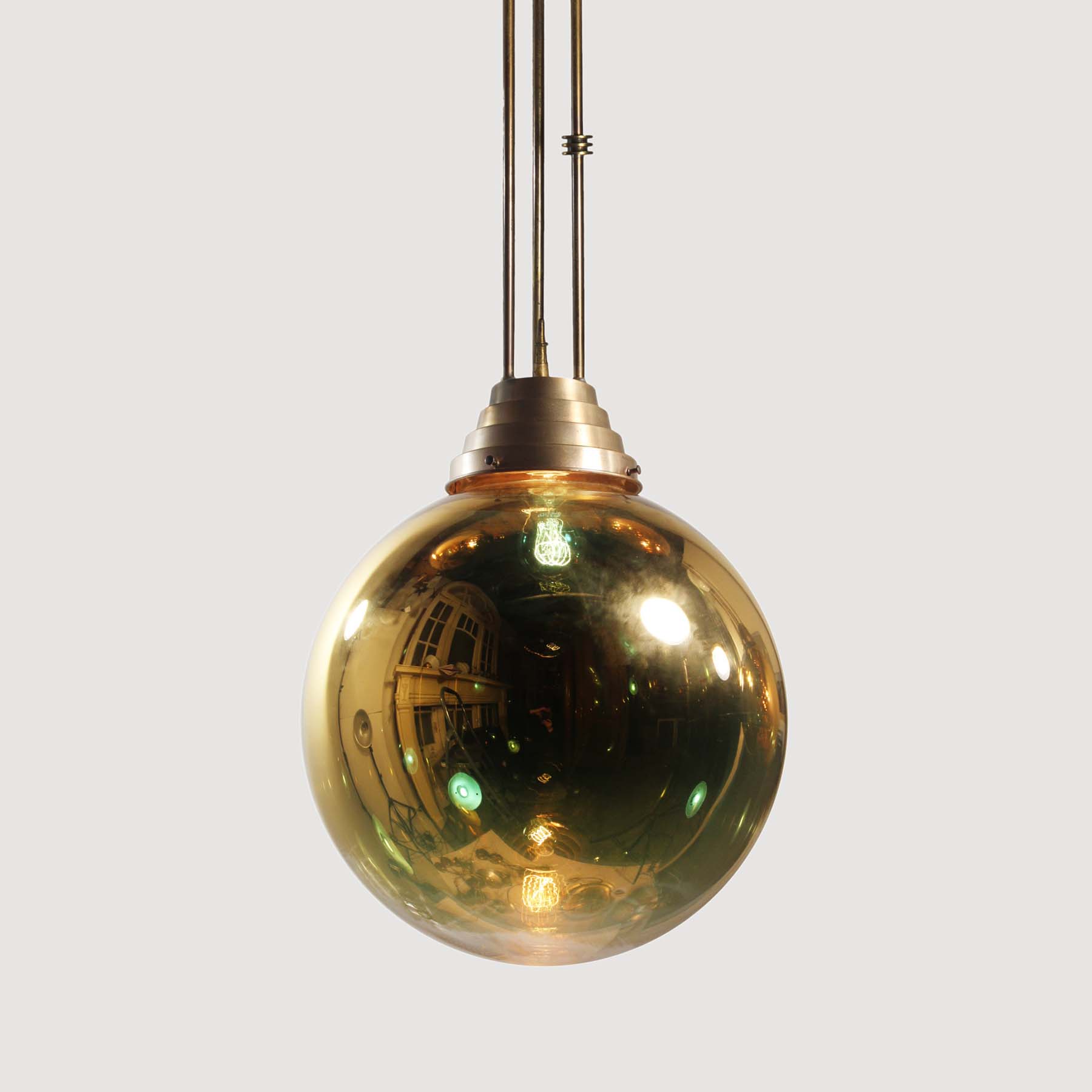 SOLD Vintage Mirrored Glass Ball Pendant Lights-67664