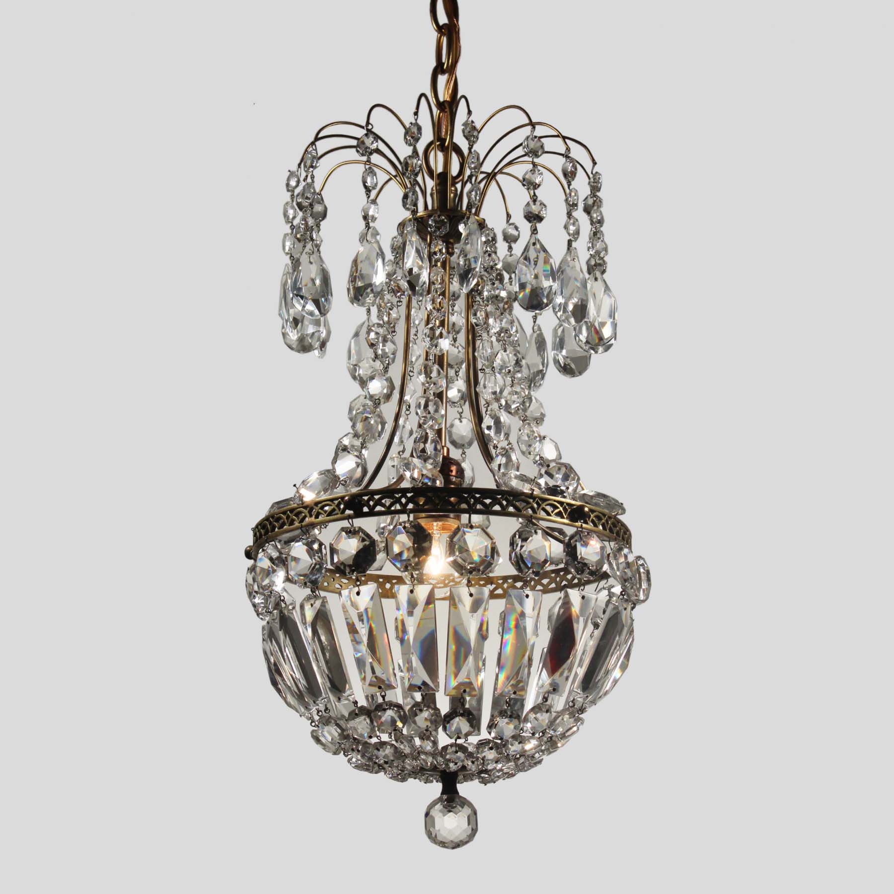 SOLD Vintage Beaded Basket Chandelier with Prisms, c. 1940-67756