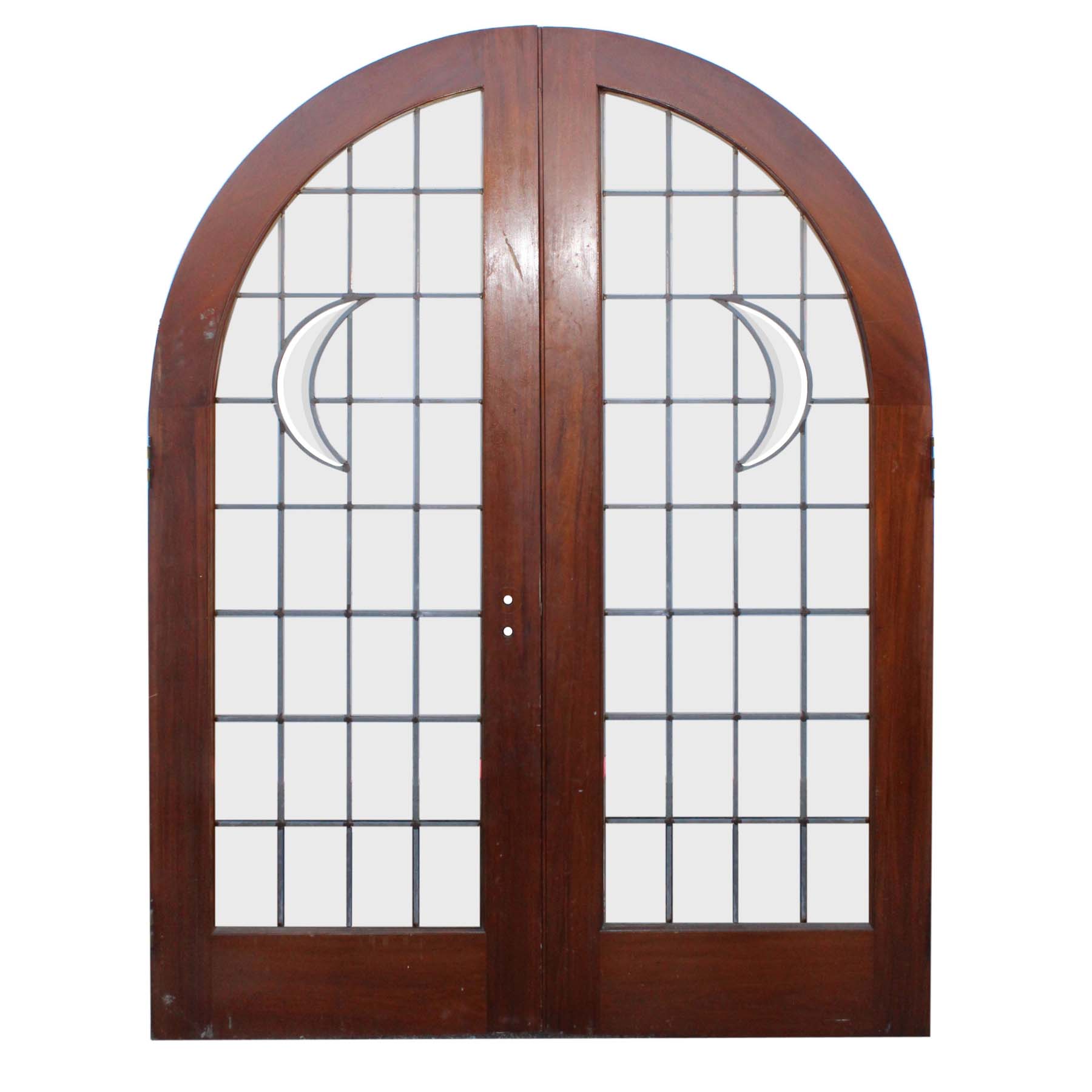 SOLD Reclaimed 60" Arched Door Pair with Leaded Glass-67802