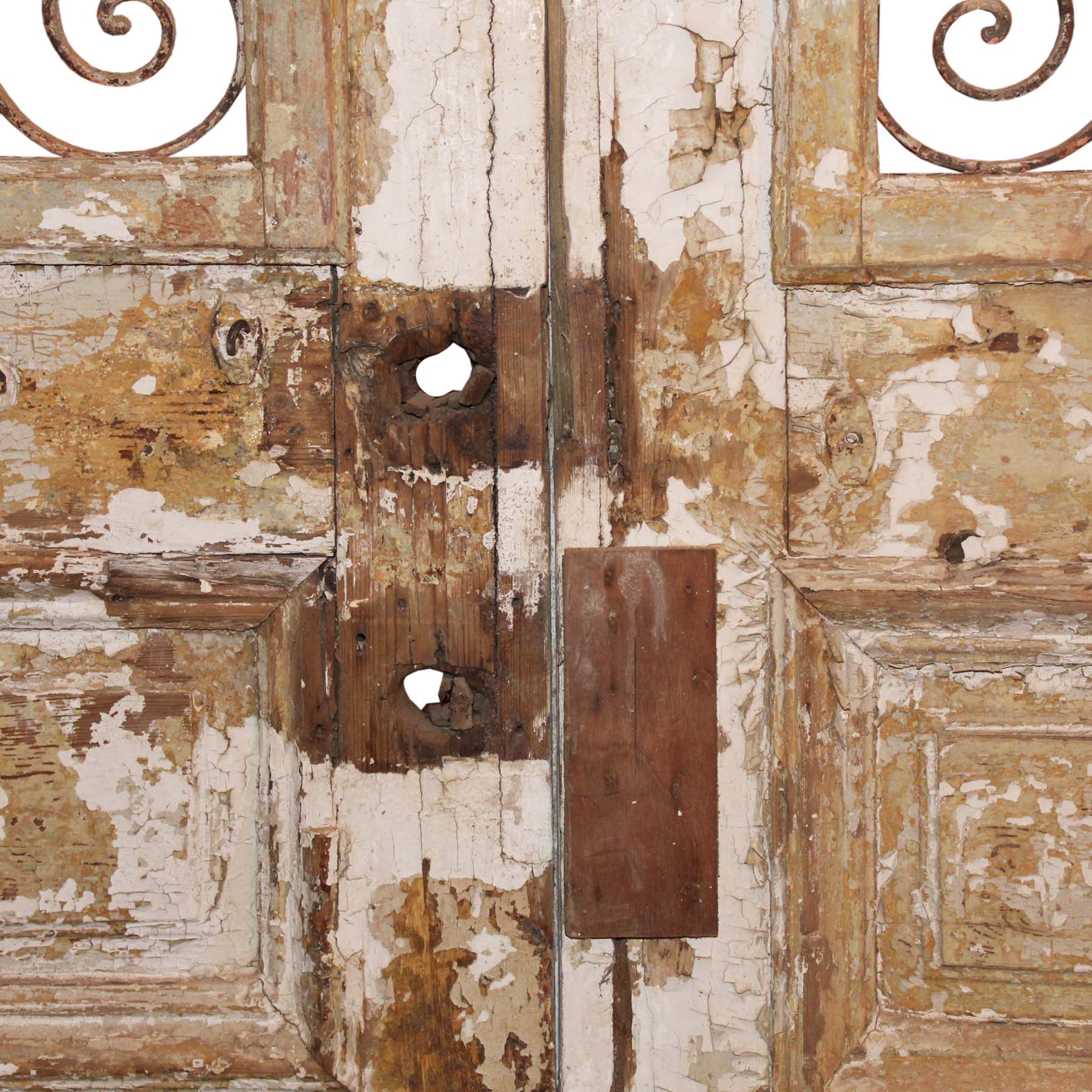 SOLD Salvaged Pair of 44” Antique French Colonial Doors with Iron Inserts-67878