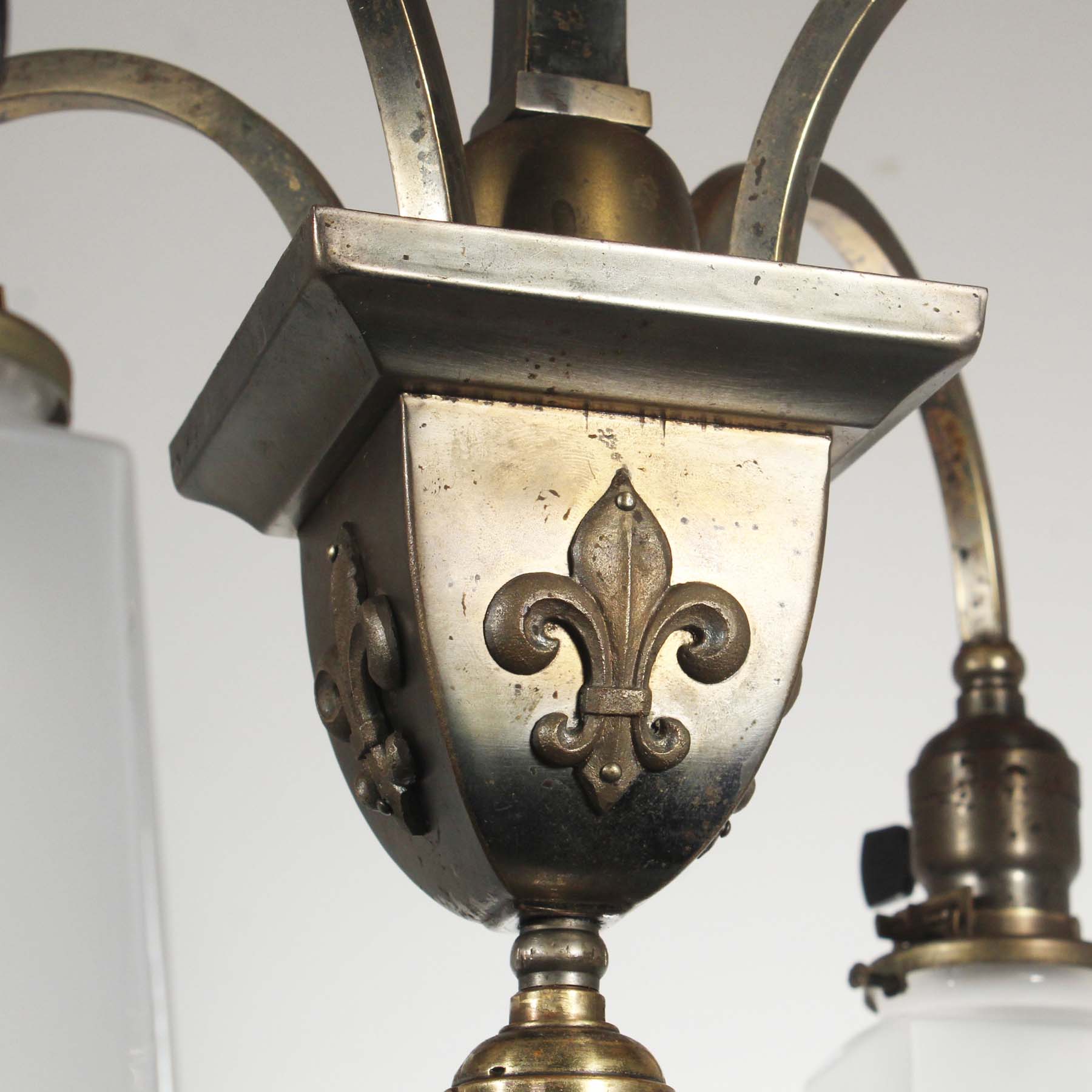 Antique Brass Semi-Flush Chandelier by Beardslee, Antique Lighting-67708