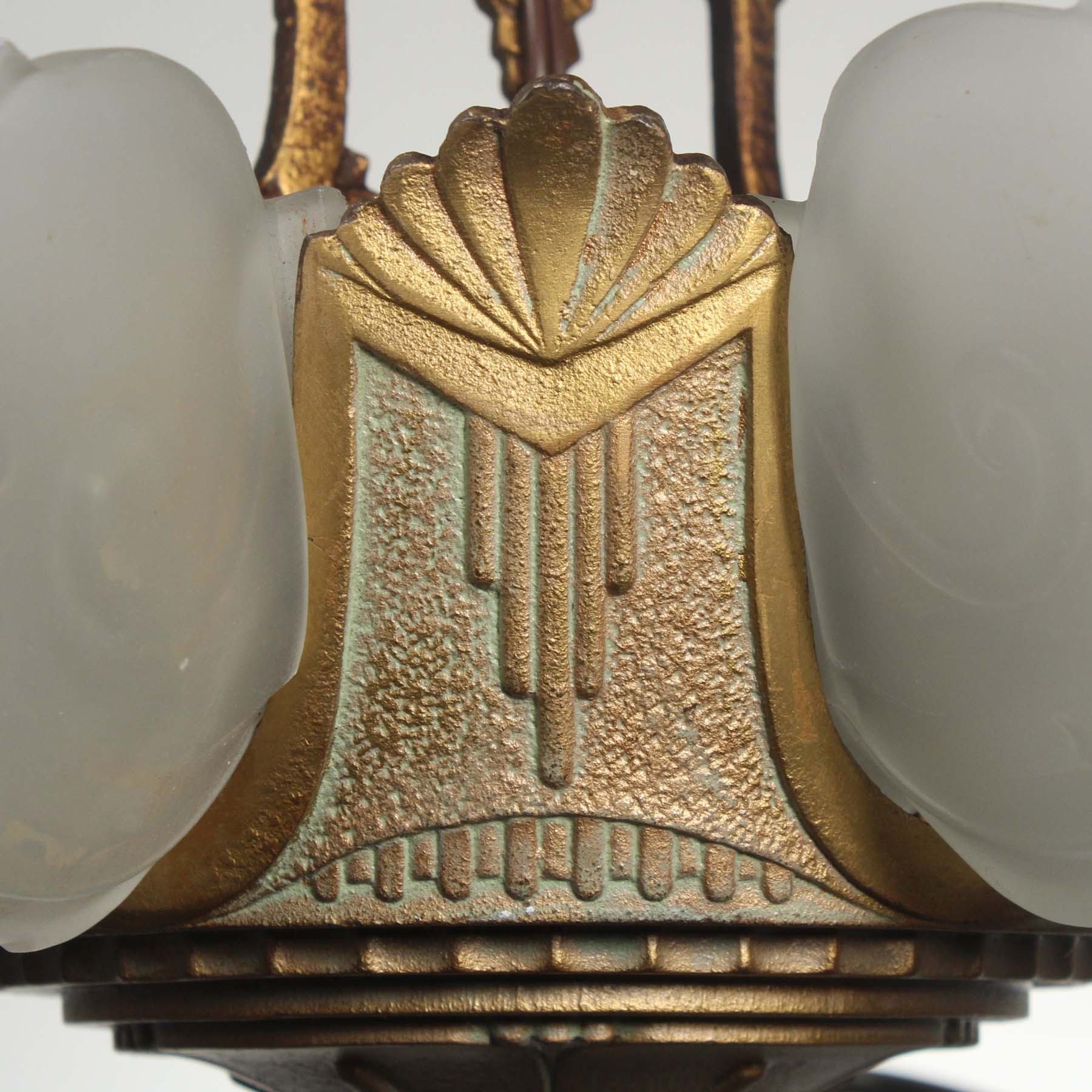 SOLD Antique Five-Light Art Deco Slip Shade Chandelier, "Warwick” Design by Glasco Electric-67733