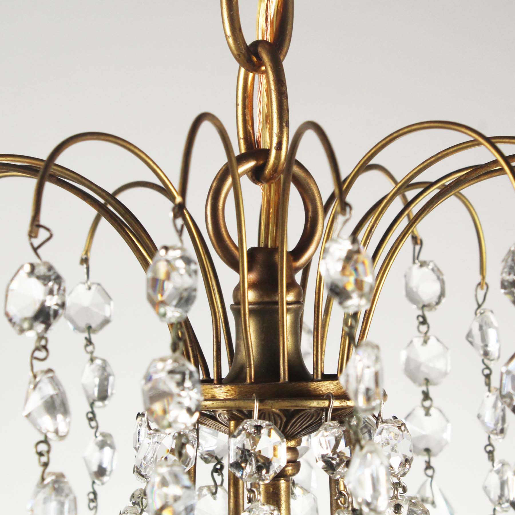 SOLD Vintage Beaded Basket Chandelier with Prisms, c. 1940-67757