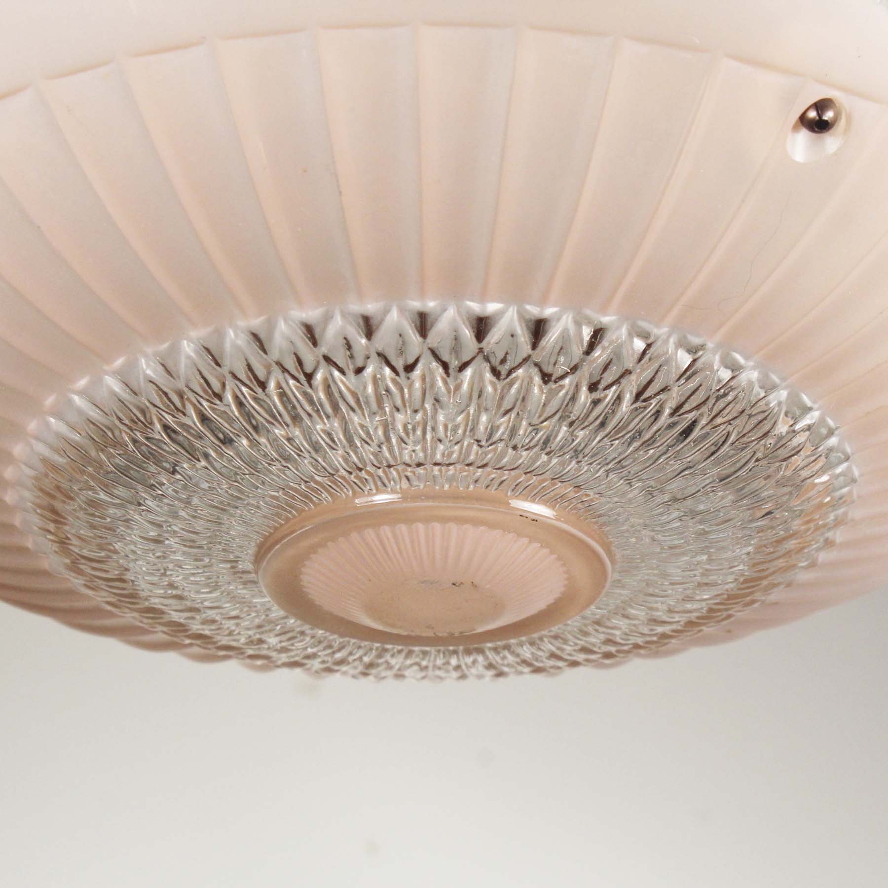 SOLD Vintage Flush Mount Light Fixture with Pale Pink Glass Shade, c.1940-67784