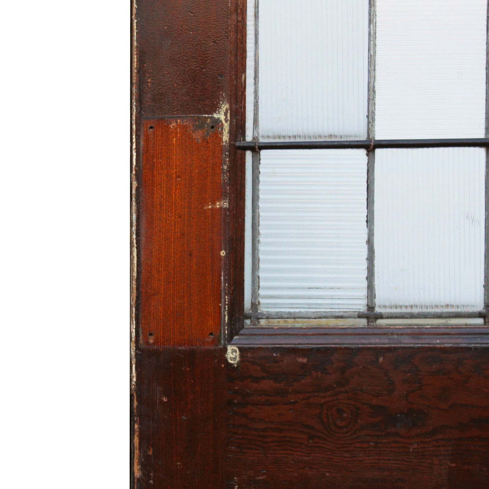 Salvaged 30” Door with Leaded and Ribbed Glass, Oak-67791