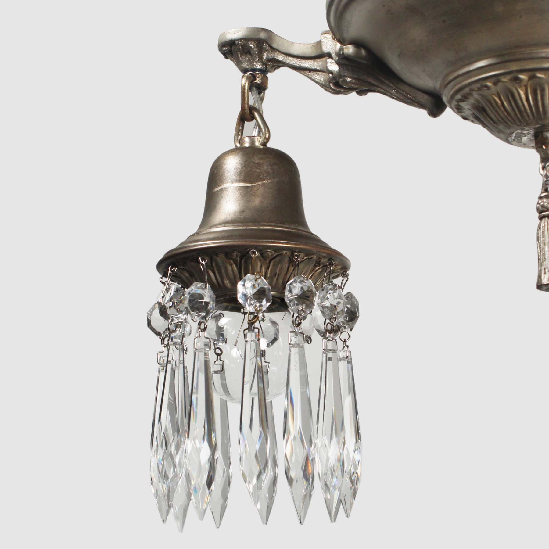 SOLD Neoclassical Silver Plated Chandelier with Prisms, Antique Lighting-67715