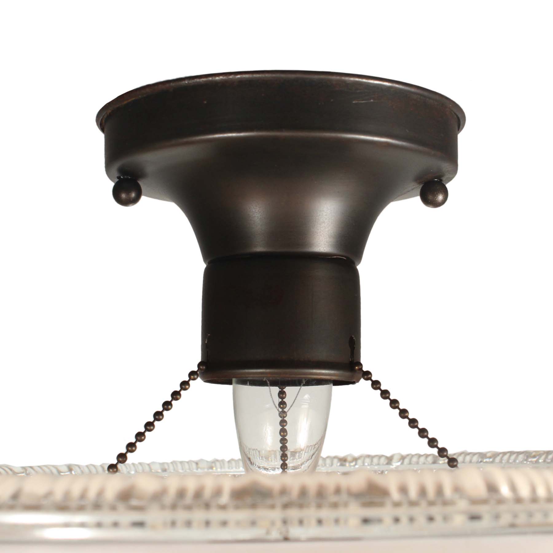 SOLD Vintage Flush Mount Light Fixture with Pale Pink Glass Shade, c.1940-67783