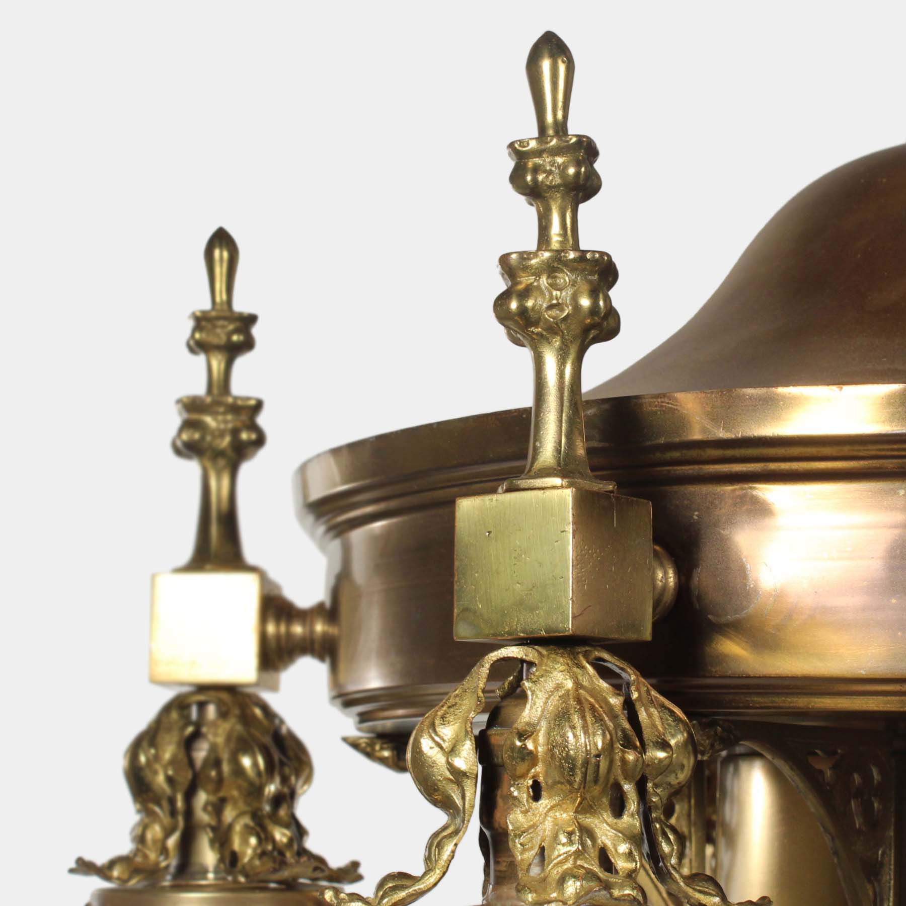 SOLD Substantial Antique Brass Chandelier with Ball Shades-67604