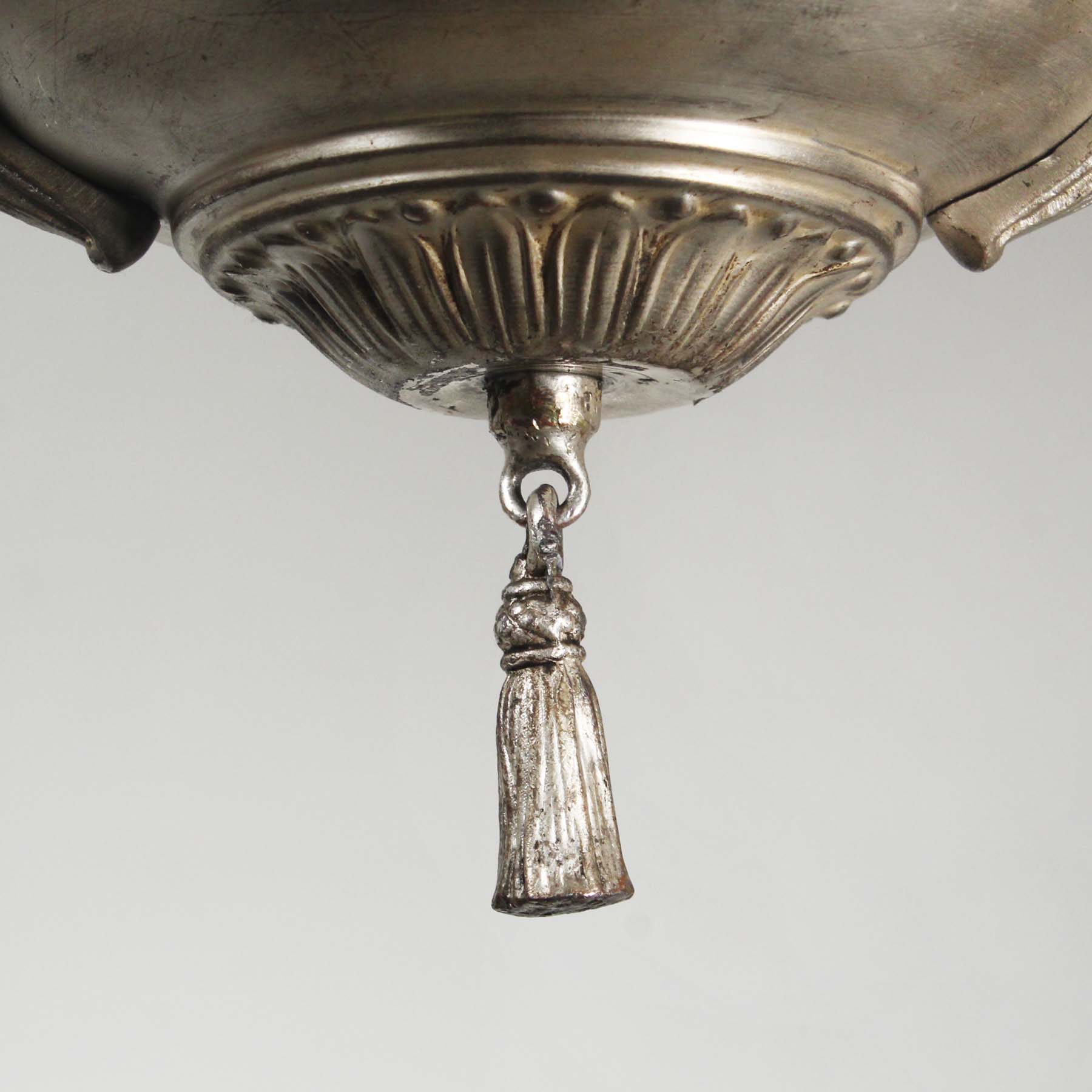 SOLD Neoclassical Silver Plated Chandelier with Prisms, Antique Lighting-67716