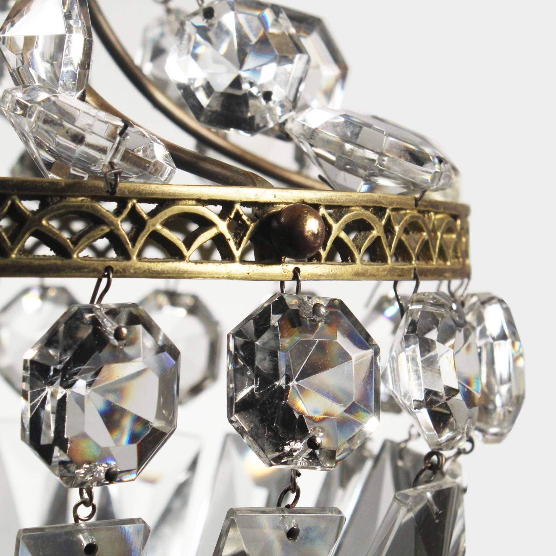 SOLD Vintage Beaded Basket Chandelier with Prisms, c. 1940-67758