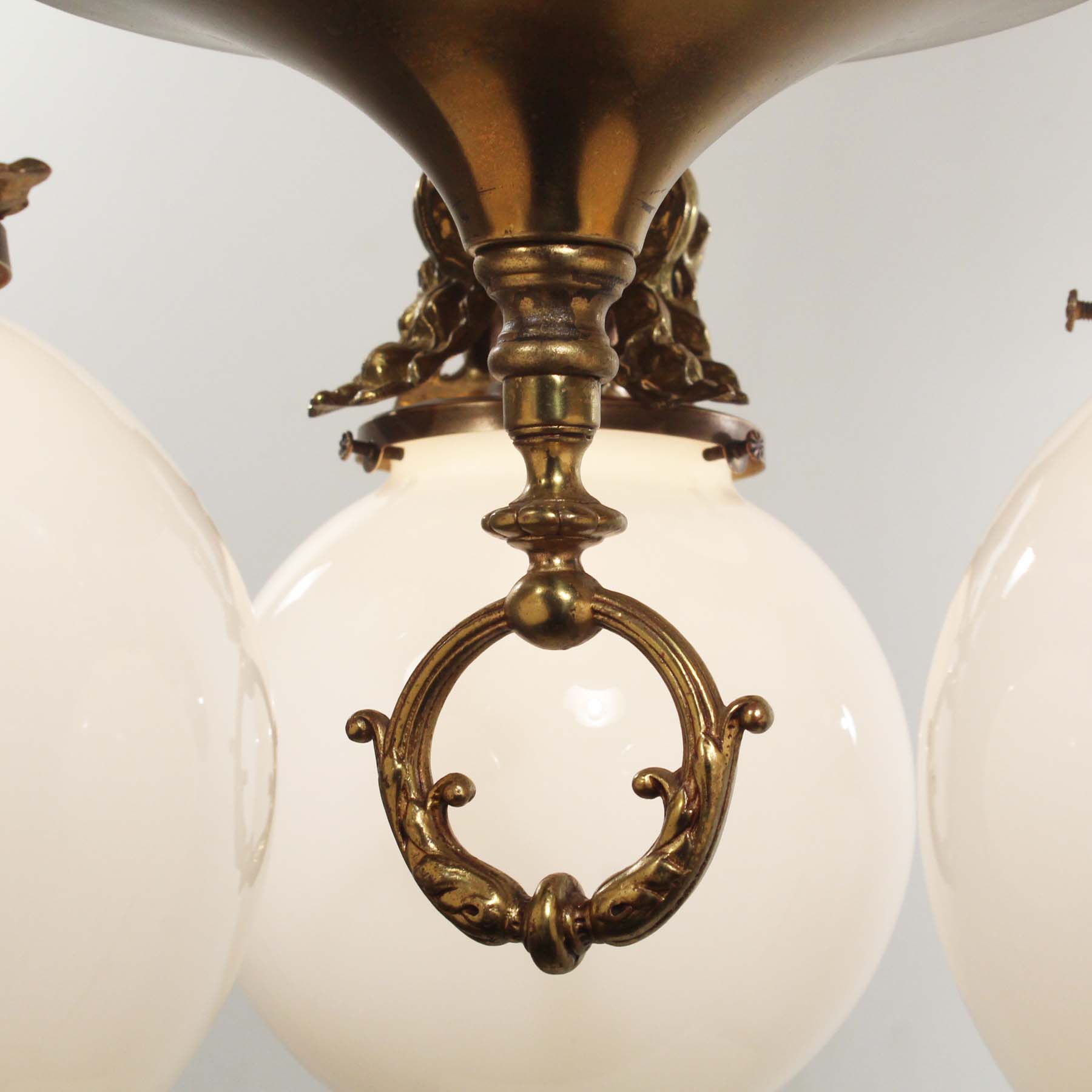 SOLD Substantial Antique Brass Chandelier with Ball Shades-67605