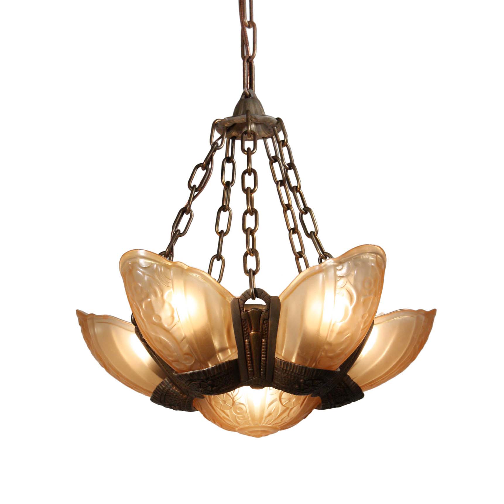 Art Deco Slip Shade Chandelier by Lincoln, Antique Lighting-0