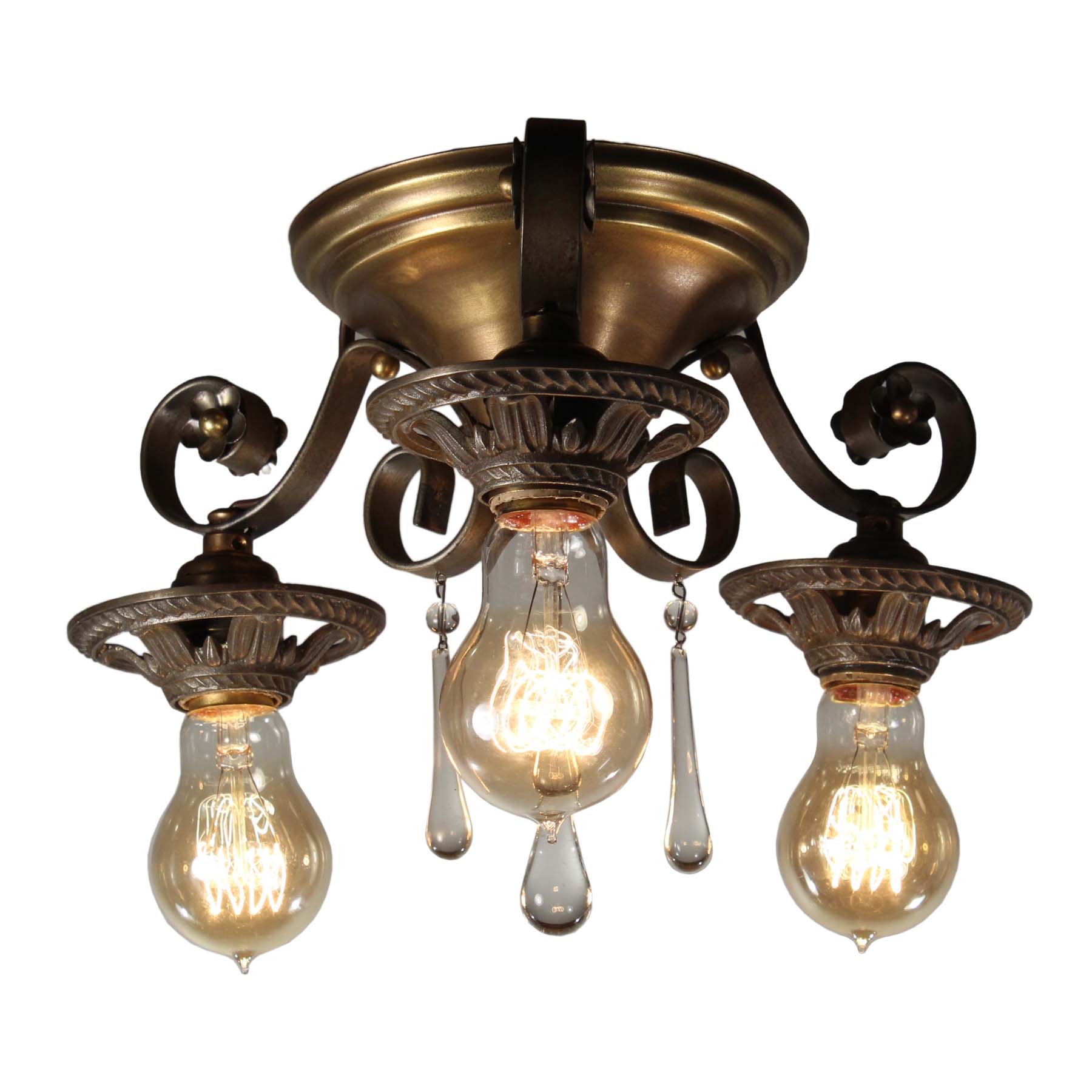 SOLD Antique Three-Light Flush Mount Chandelier, Early 1900s-0