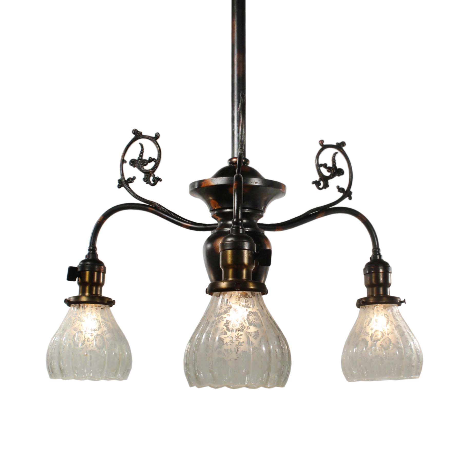 SOLD Antique Gas Chandelier with Original Glass Shades, c. 1880-0