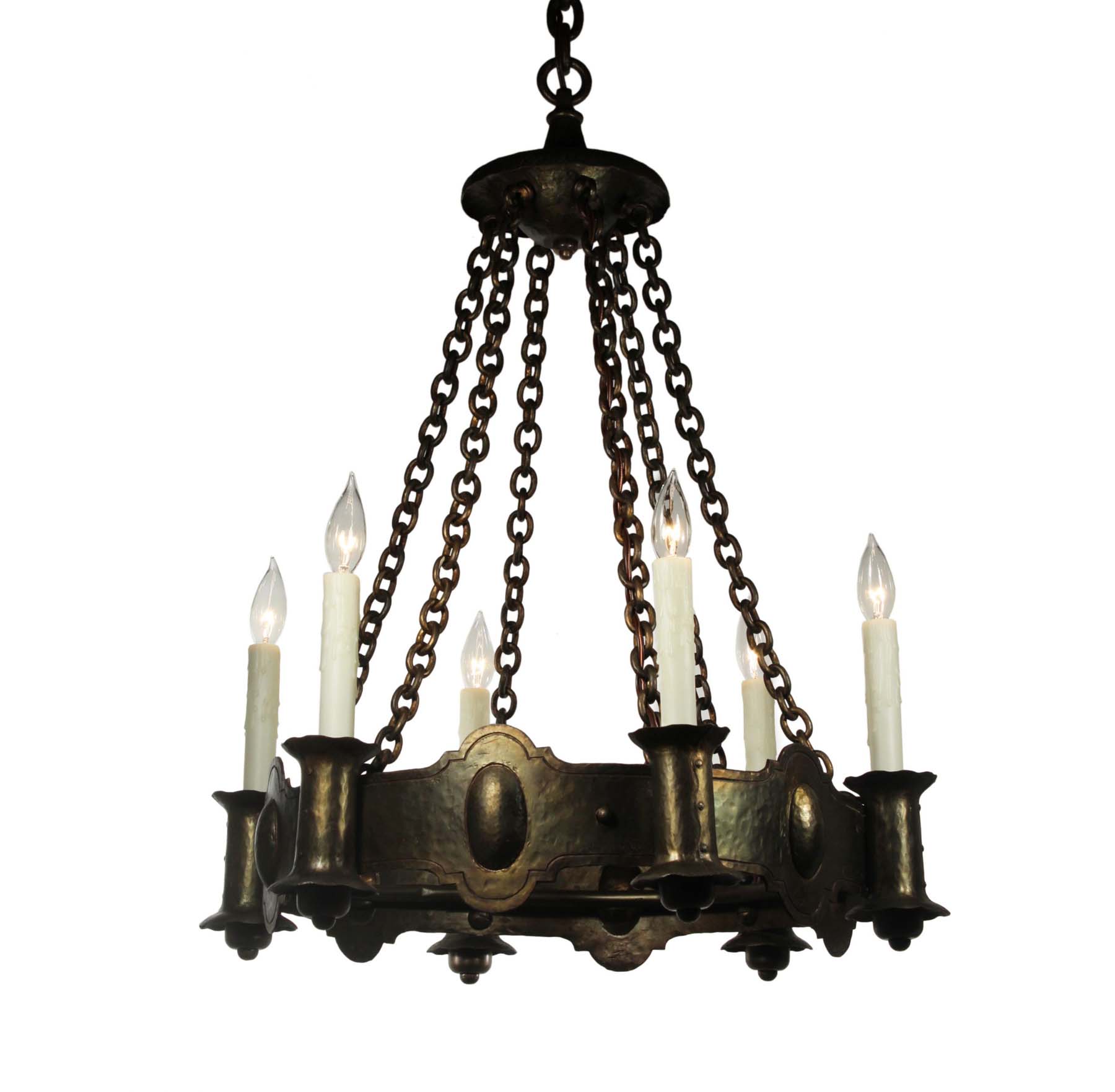 SOLD Antique Bronze Tudor Chandelier, c. 1910-0