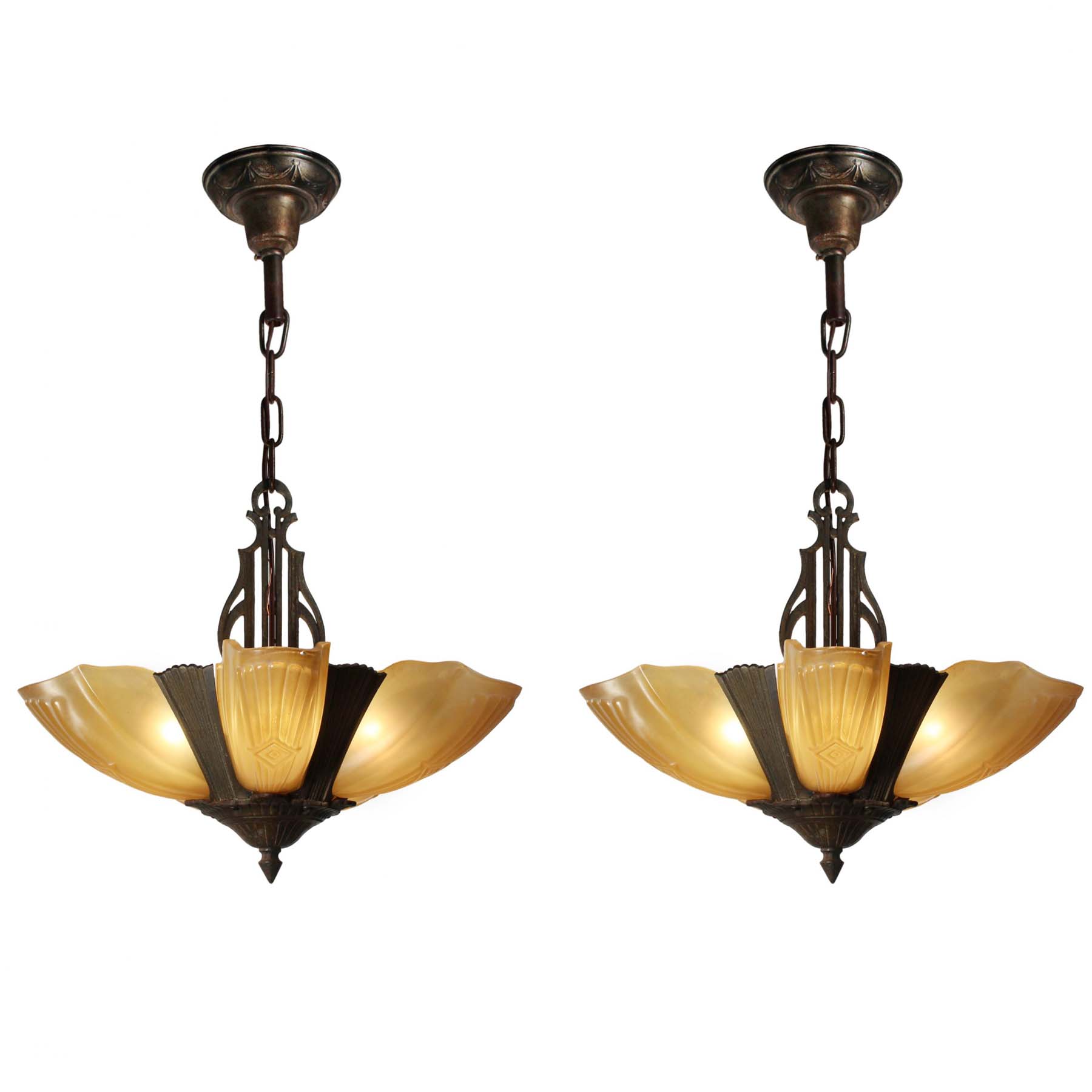 Antique Art Deco Slip Shade Chandeliers -0