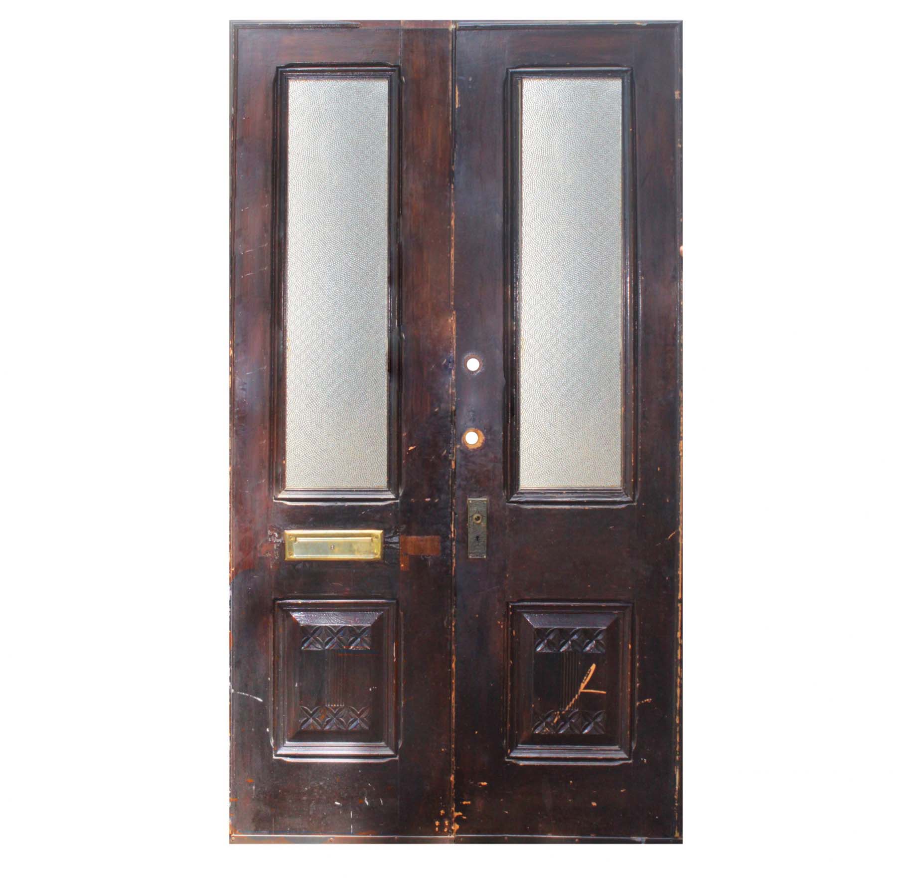 SOLD Salvaged 47” Pair of Antique Doors with Privacy Glass-0