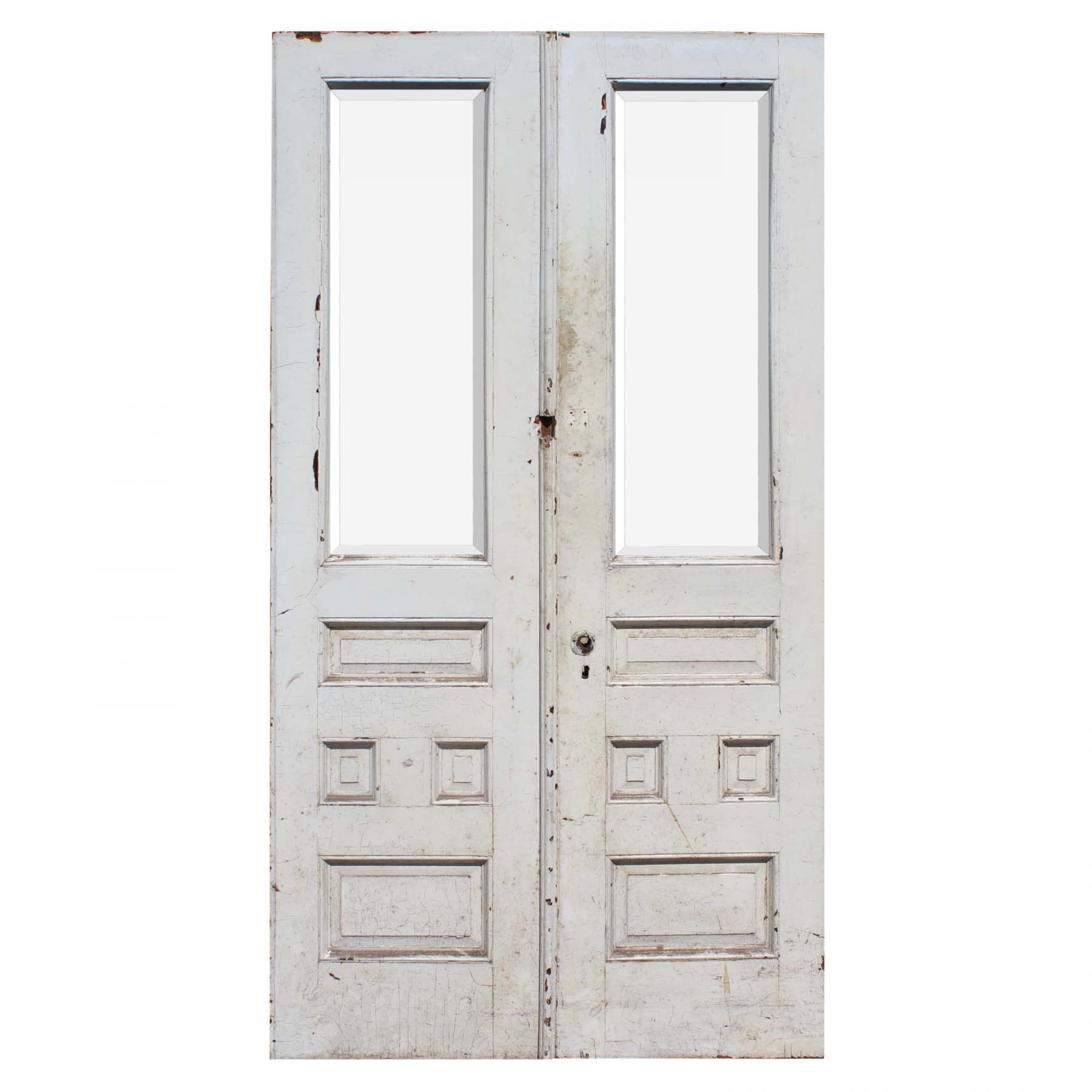 SOLD Reclaimed 44" Pair of Antique Doors with Beveled Glass-0