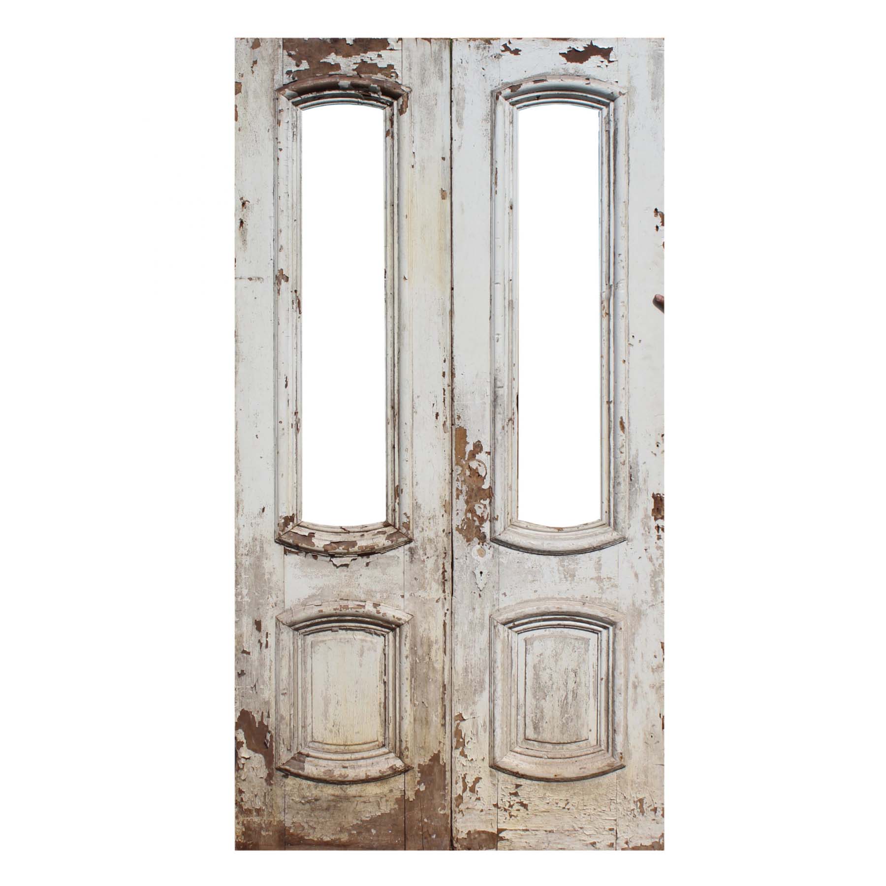 SOLD Reclaimed 48" Double Doors with Arched Windows, Late 19th Century-0