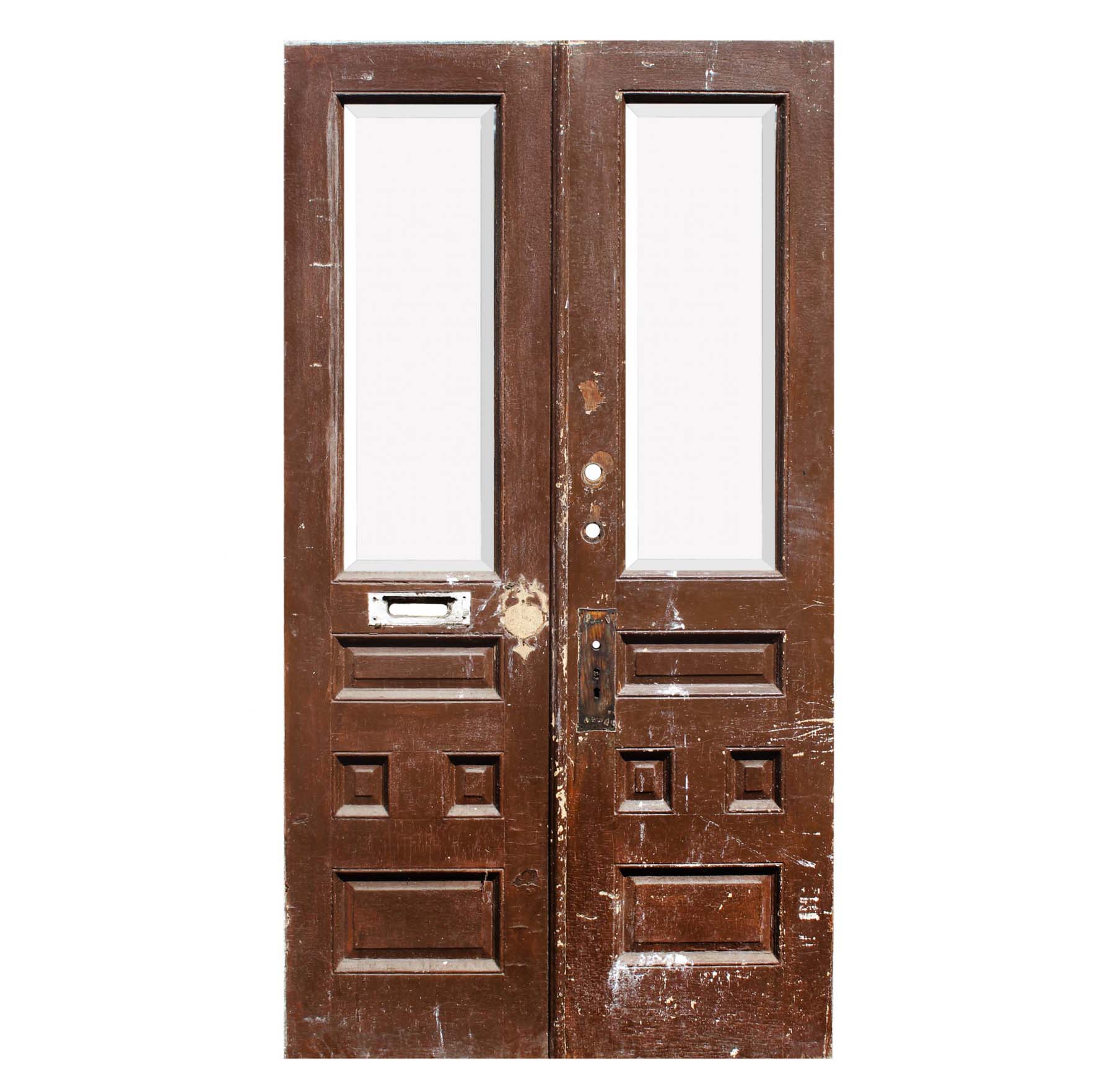 SOLD Salvaged 45” Pair of Antique Doors with Beveled Glass-0