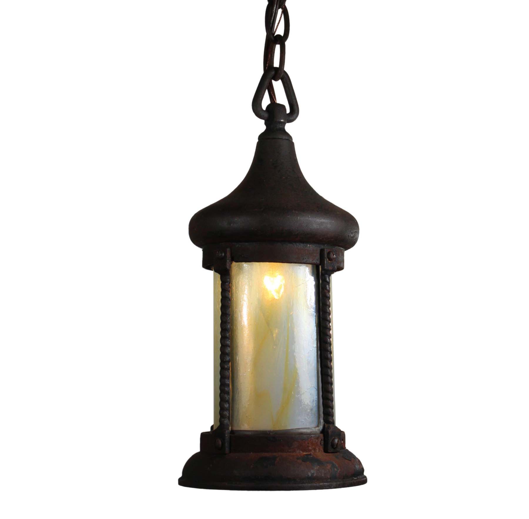 SOLD Antique Lantern Pendant with Opalescent Glass, c.1910-0