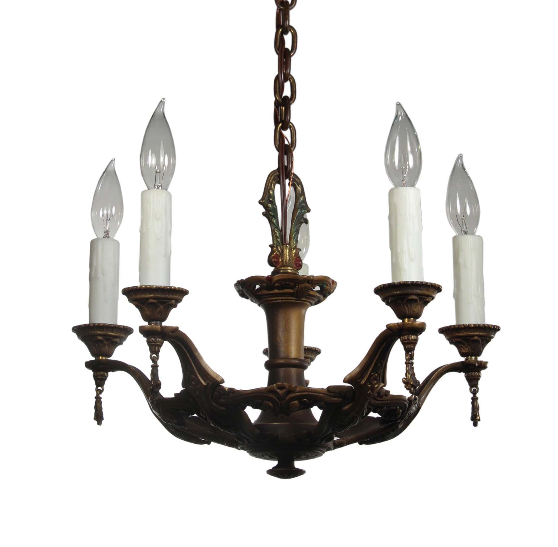 SOLD Antique Chandelier with Original Polychrome Finish, Signed Radiant-0